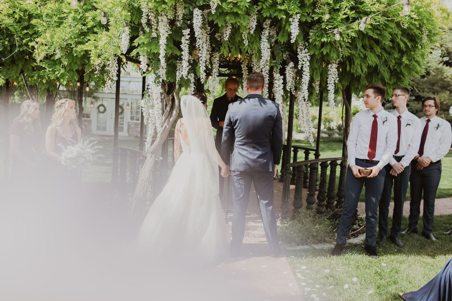 Utah wedding couple getting married in ceremony at Wadley Farms in Utah county