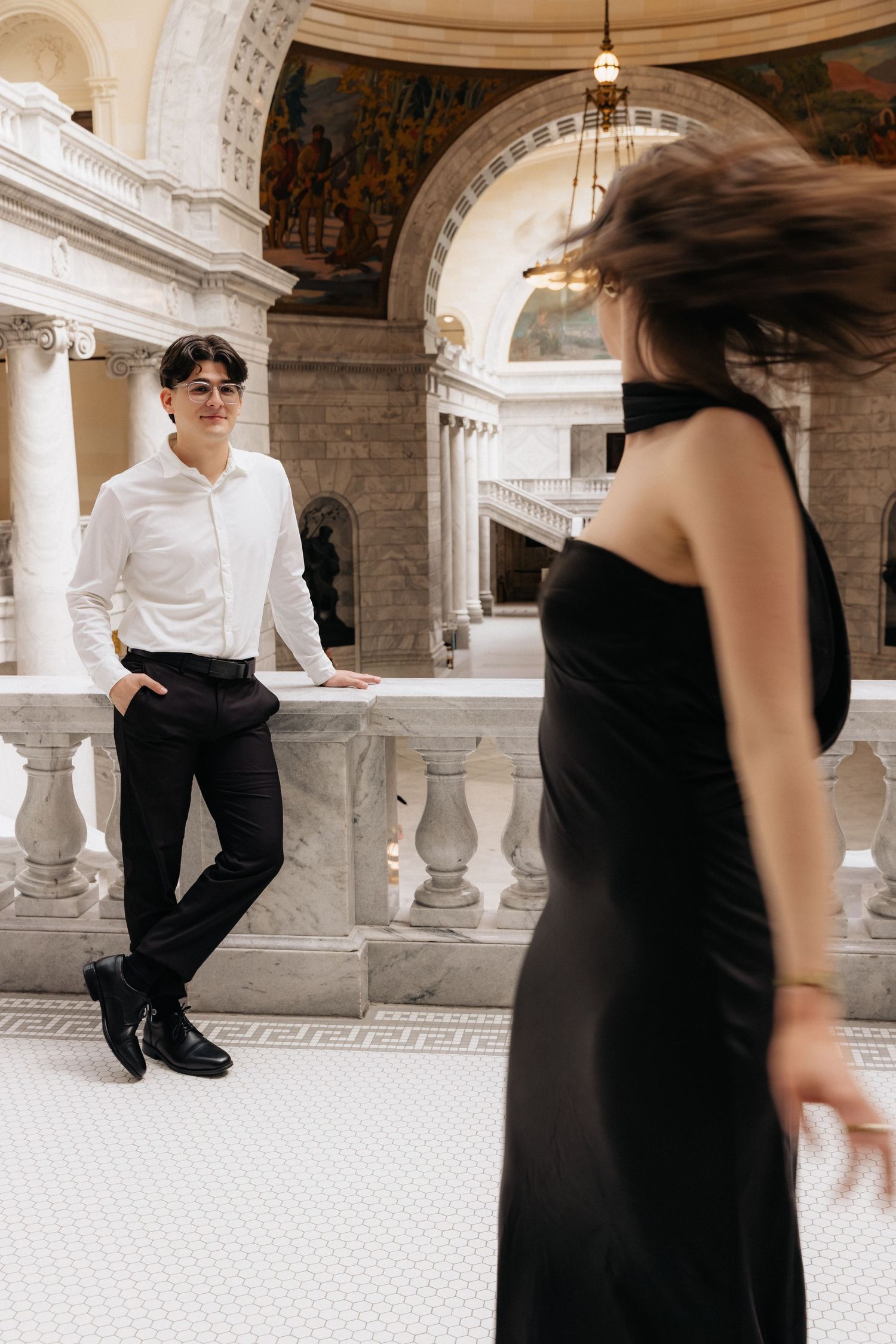 Timeless and cinematic Utah Engagement Photos at the SLC Salt lake city Capitol Building