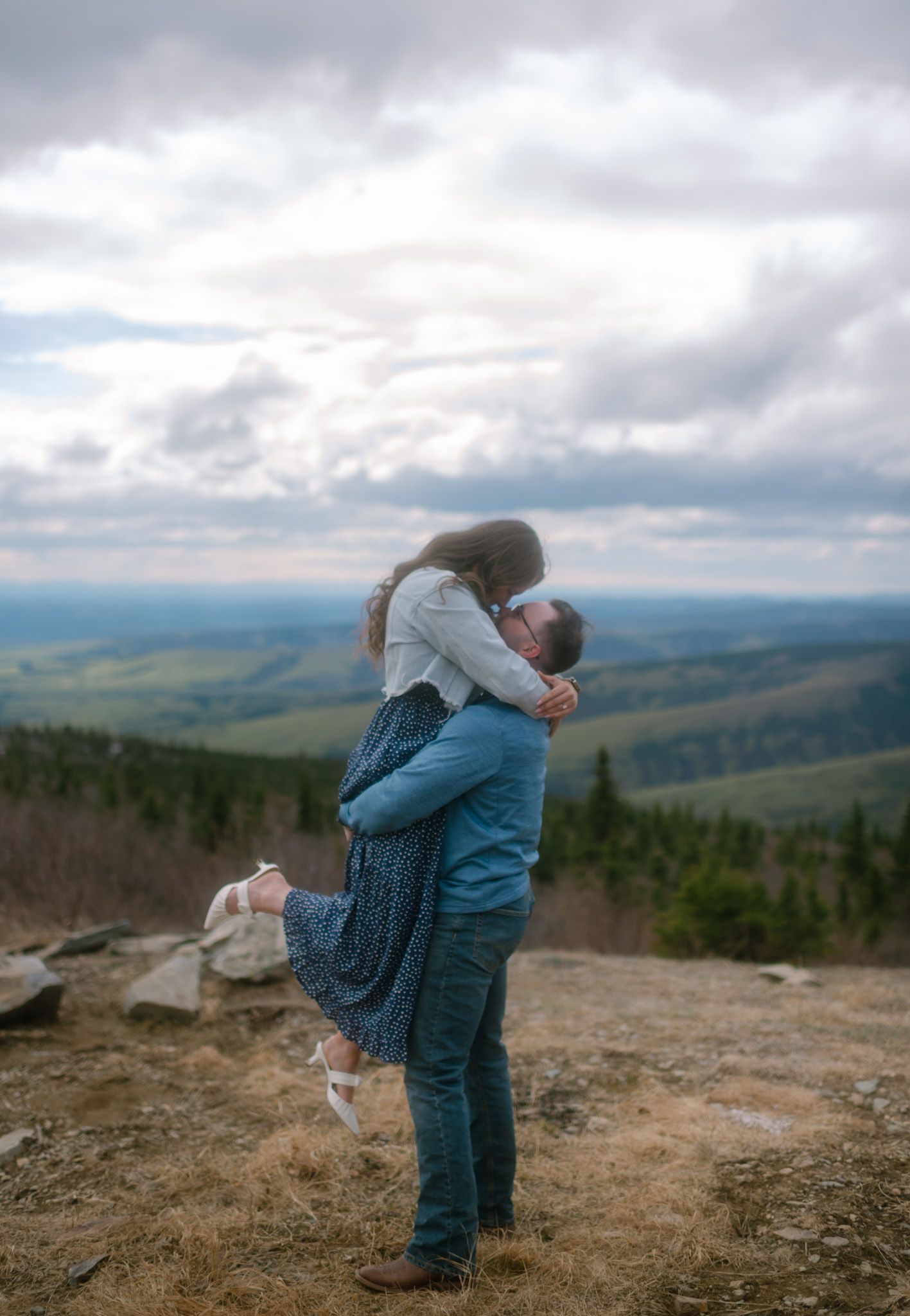 Engagement and proposal session in Fairbanks, Alaska featuring wide open Alaskan landscape.