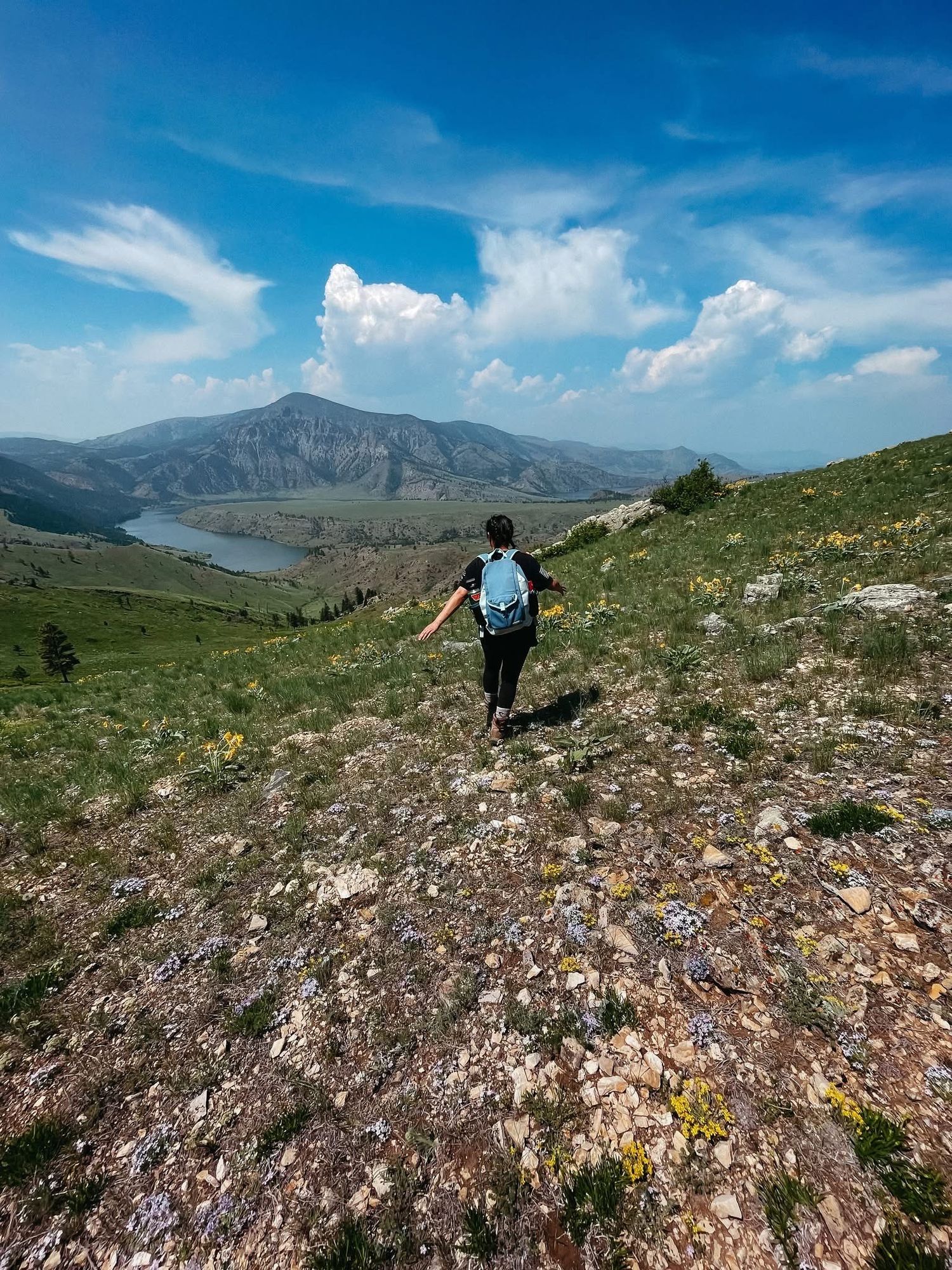 Exploring Montana mountains with panoramic mountain and lake views. Photo by Donna Rouse Photography.