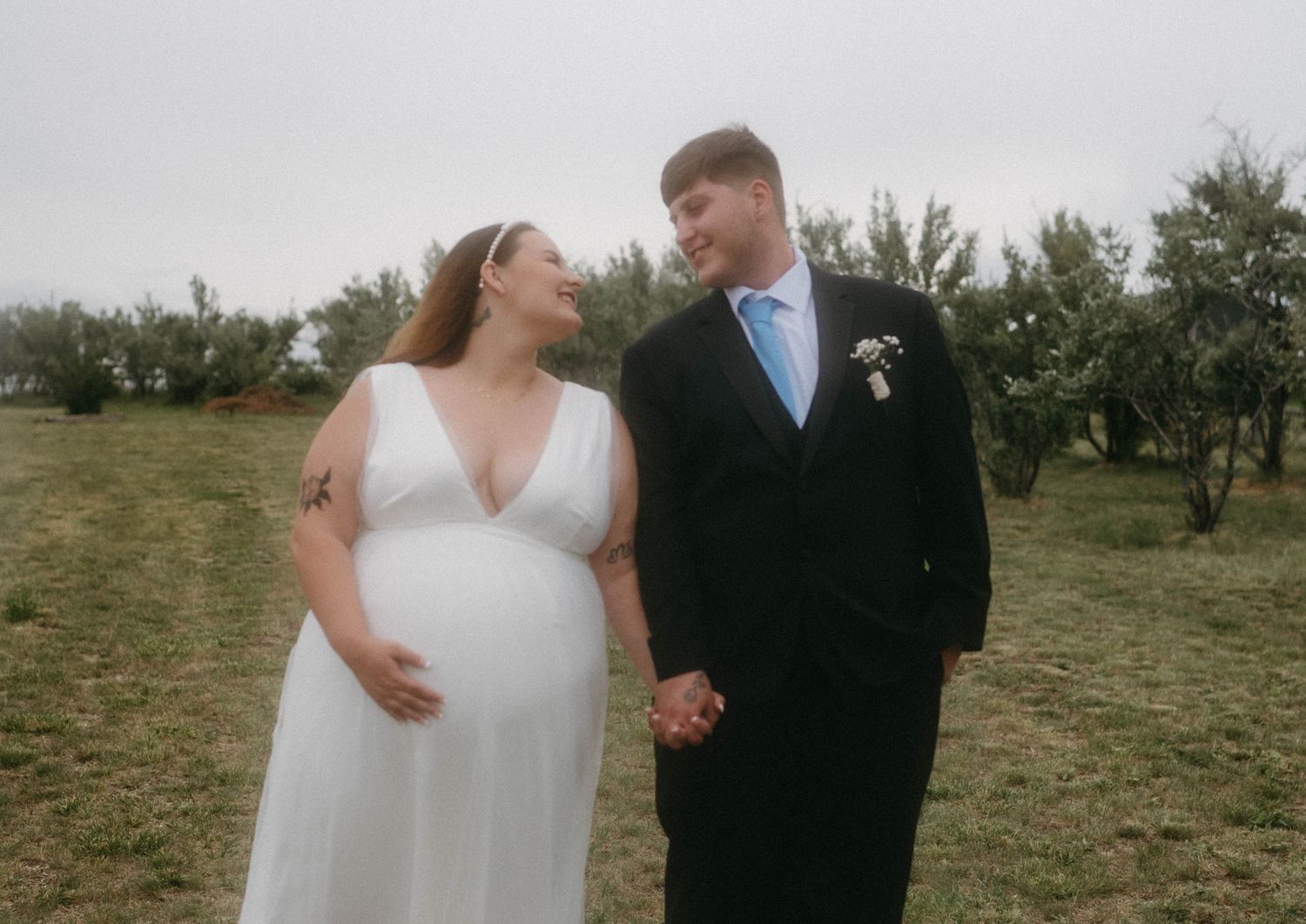 A couple celebrating their wedding day in their grandparents' garden in Great Falls, Montana.