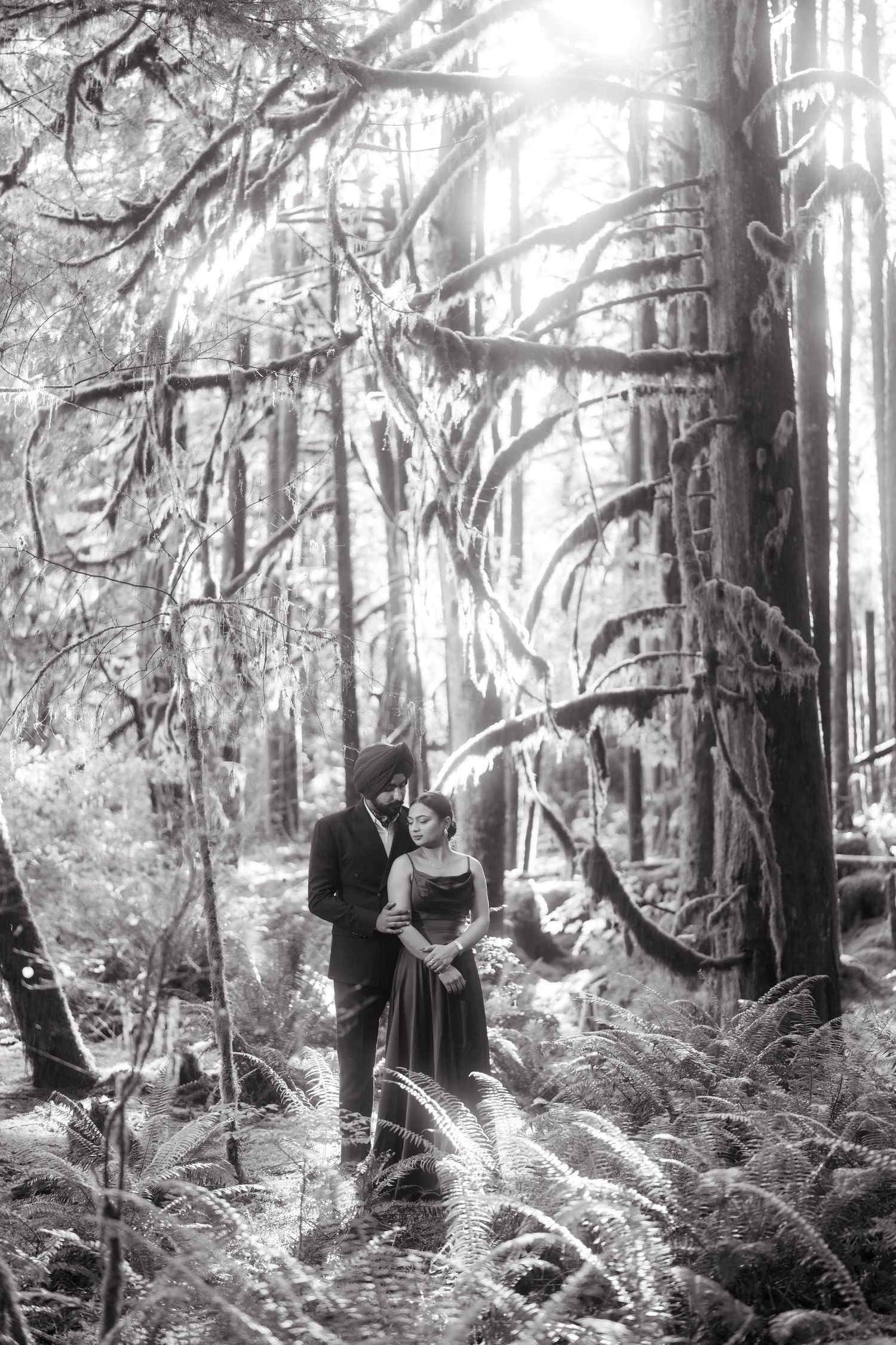 Artistic black and white forest photography with romantic elements.