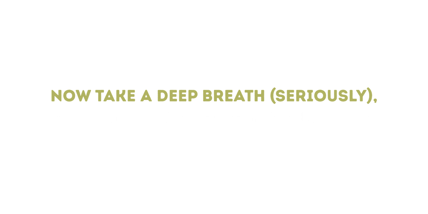 White text on a green background reads 'NOW TAKE A DEEP BREATH (SERIOUSLY)'.