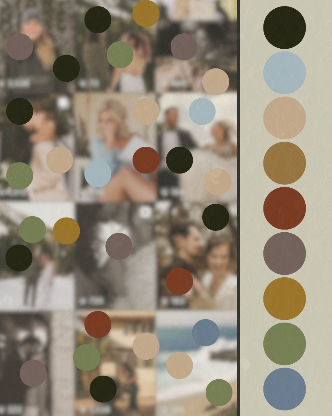 Abstract collage of blurred vintage photographs with overlaid colorful dots creating a nostalgic pattern.