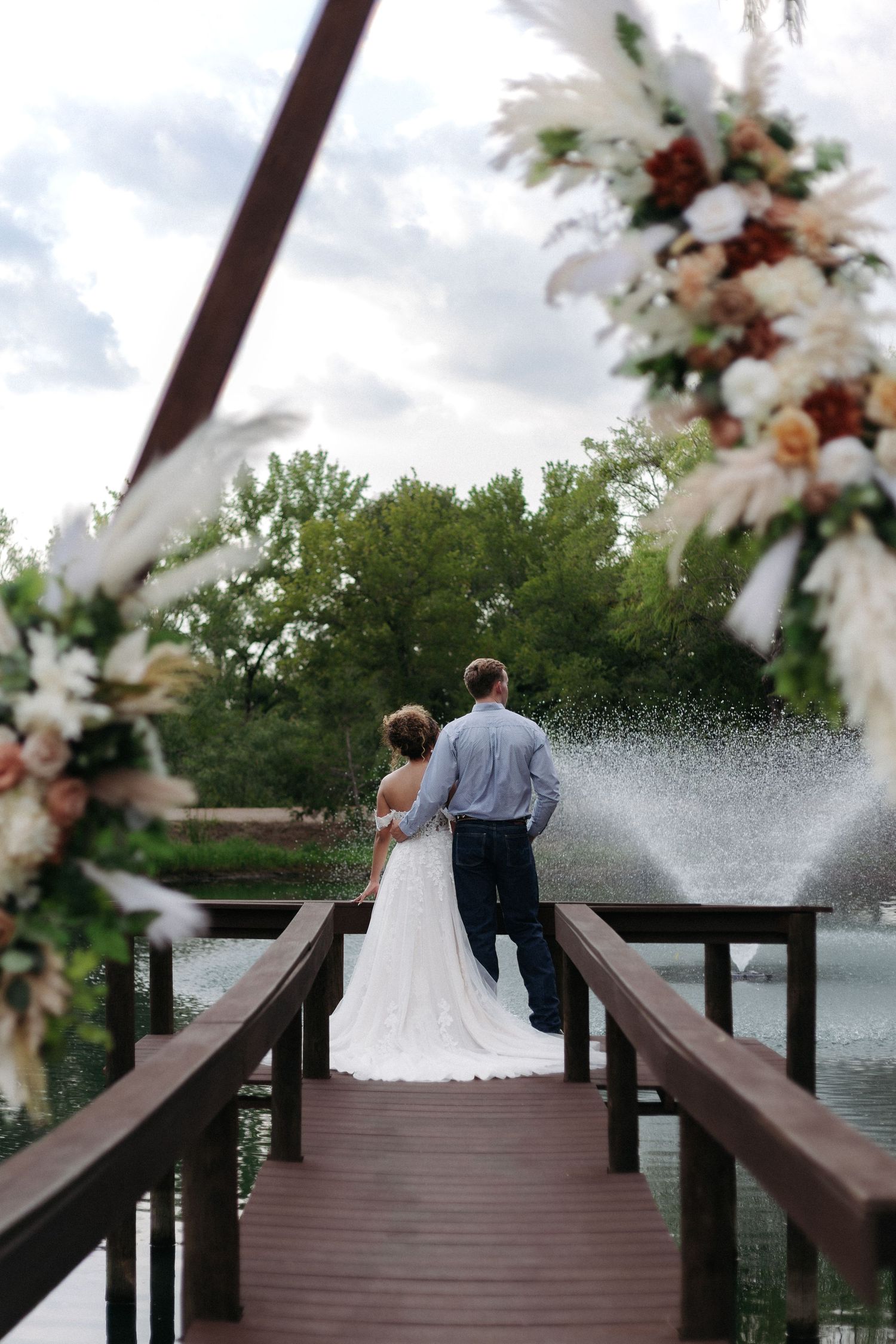 Bride and groom portrait at sunset in Fort Worth, Texas, captured by Nichols Photography wedding photographer with warm, candid style.