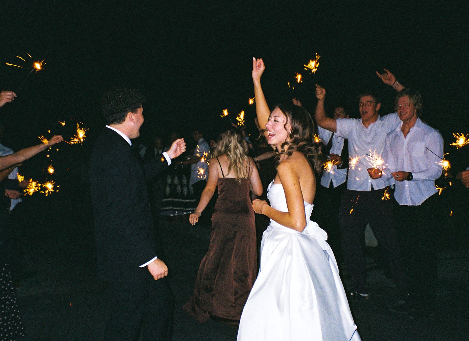 utah couple celebrates during reception photographed on flash 35mm film