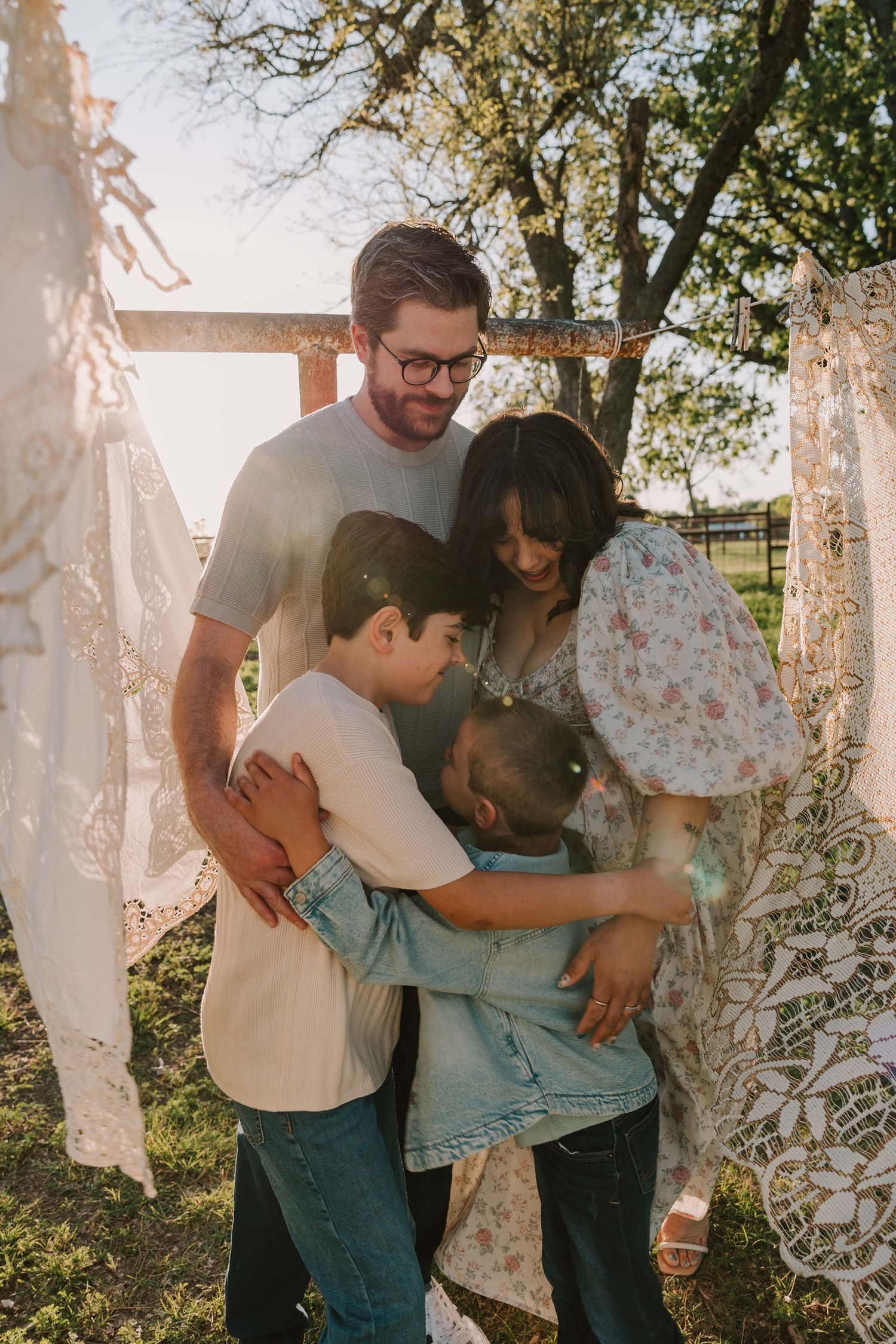 lifestyle family session at golden hour at the Glass Shack in Howe, TX