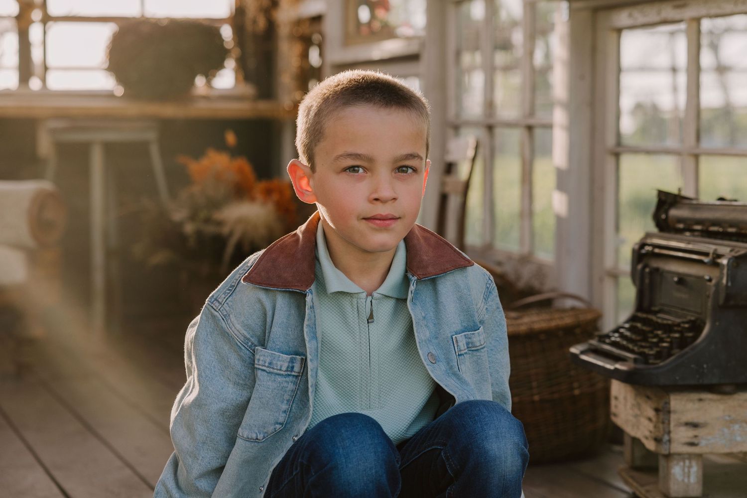 lifestyle family session at golden hour at the Glass Shack in Howe, TX
