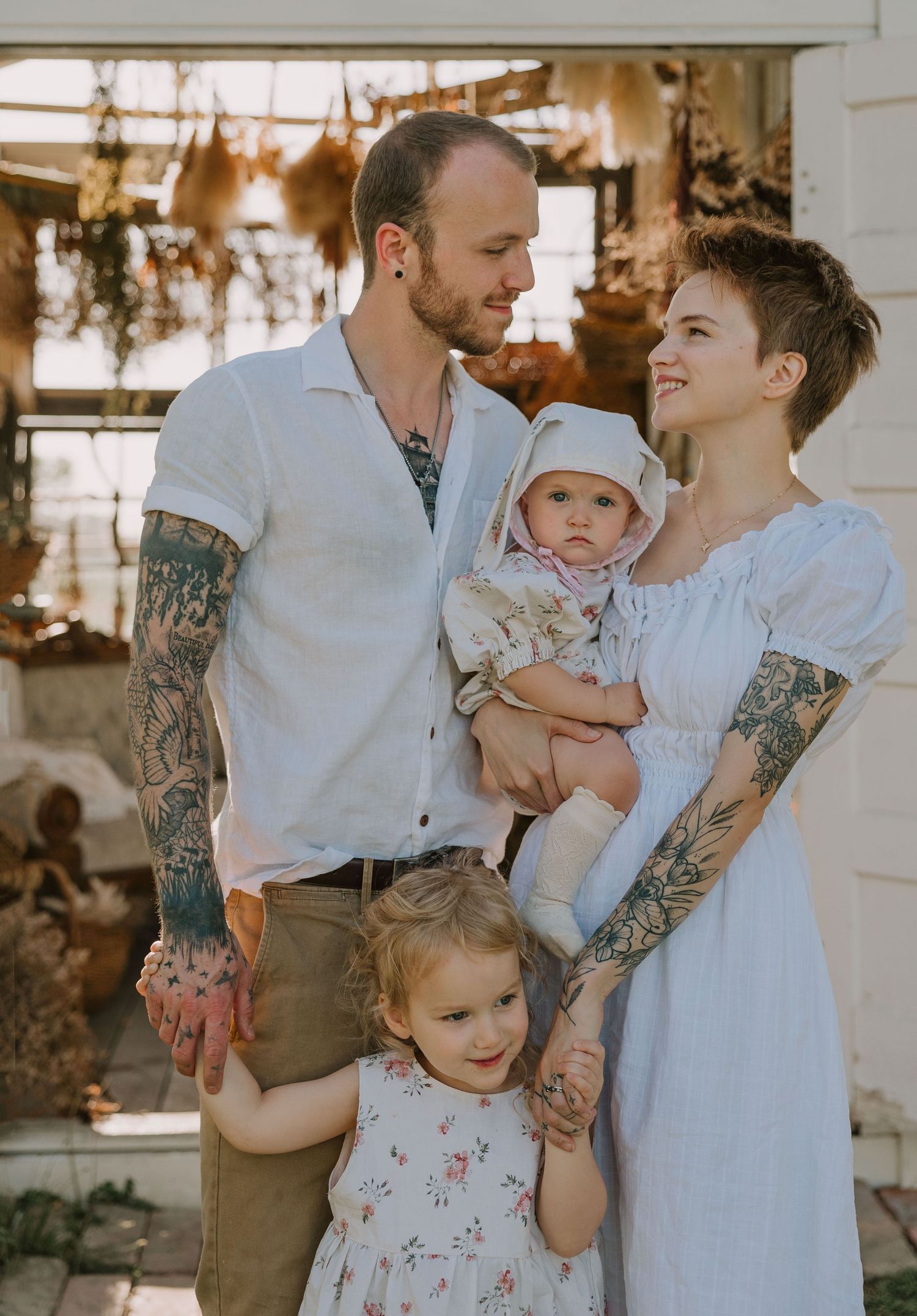 lifestyle family session at golden hour at the Glass Shack in Howe, TX