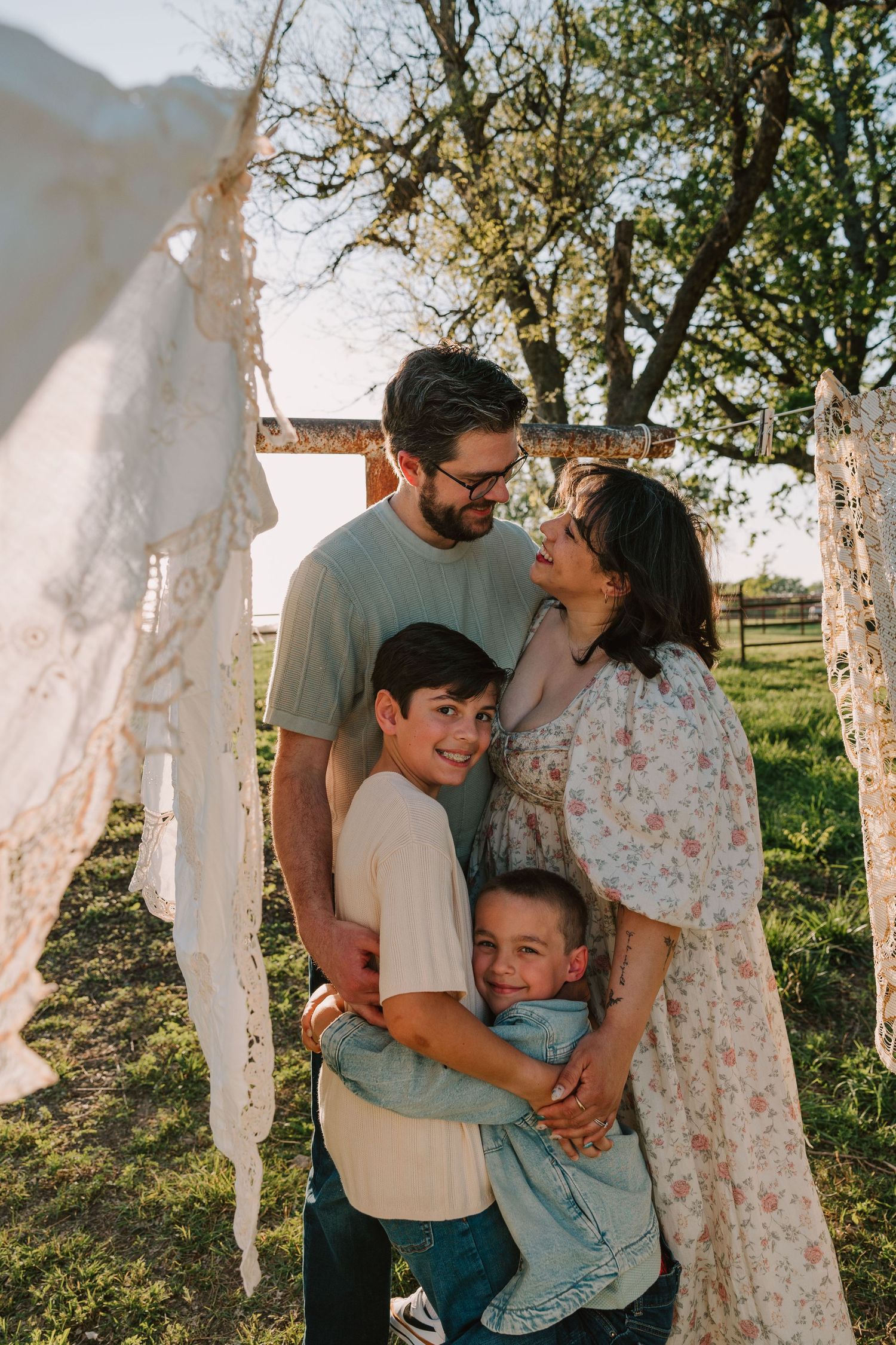 lifestyle family session at golden hour at the Glass Shack in Howe, TX