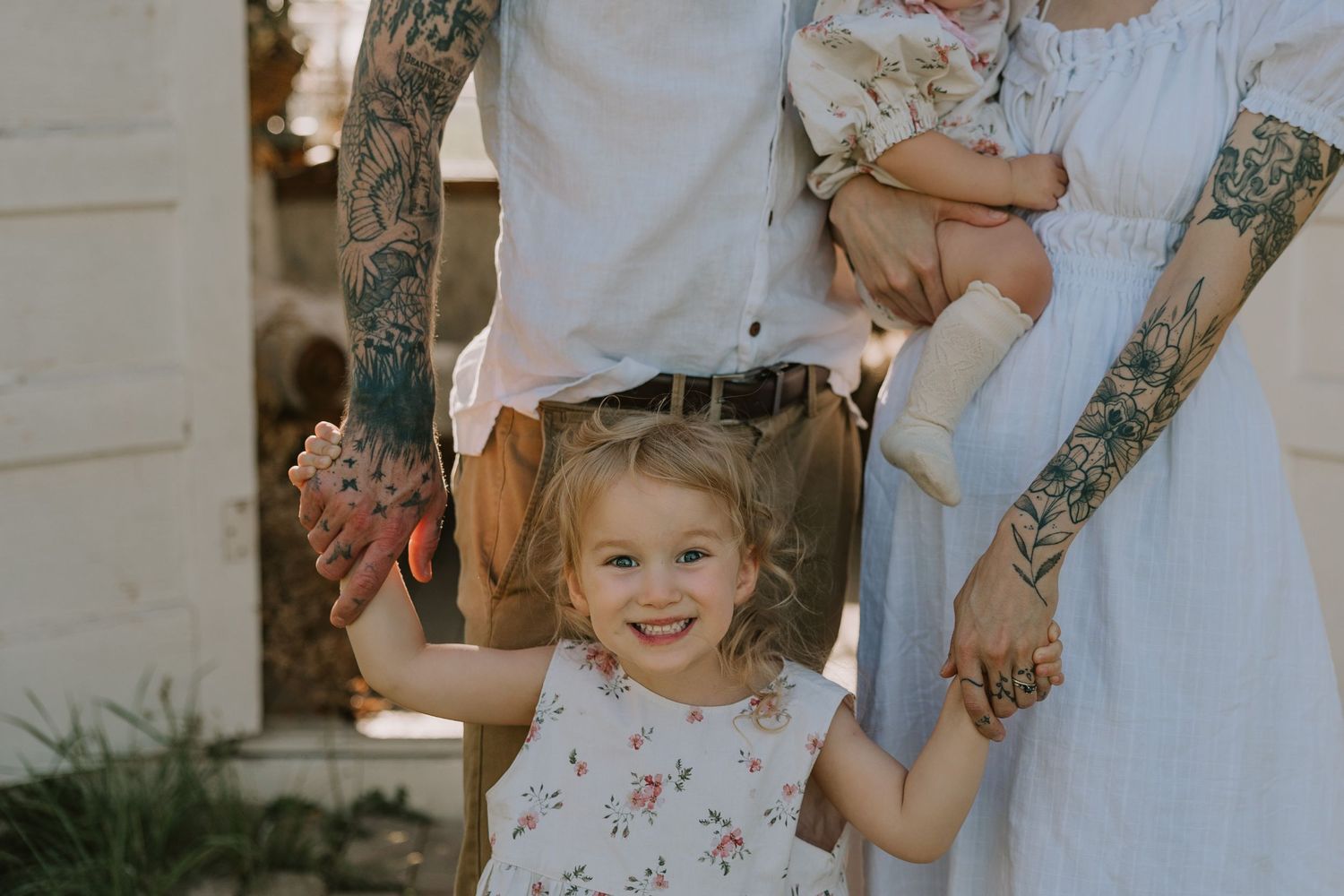 lifestyle family session at golden hour at the Glass Shack in Howe, TX