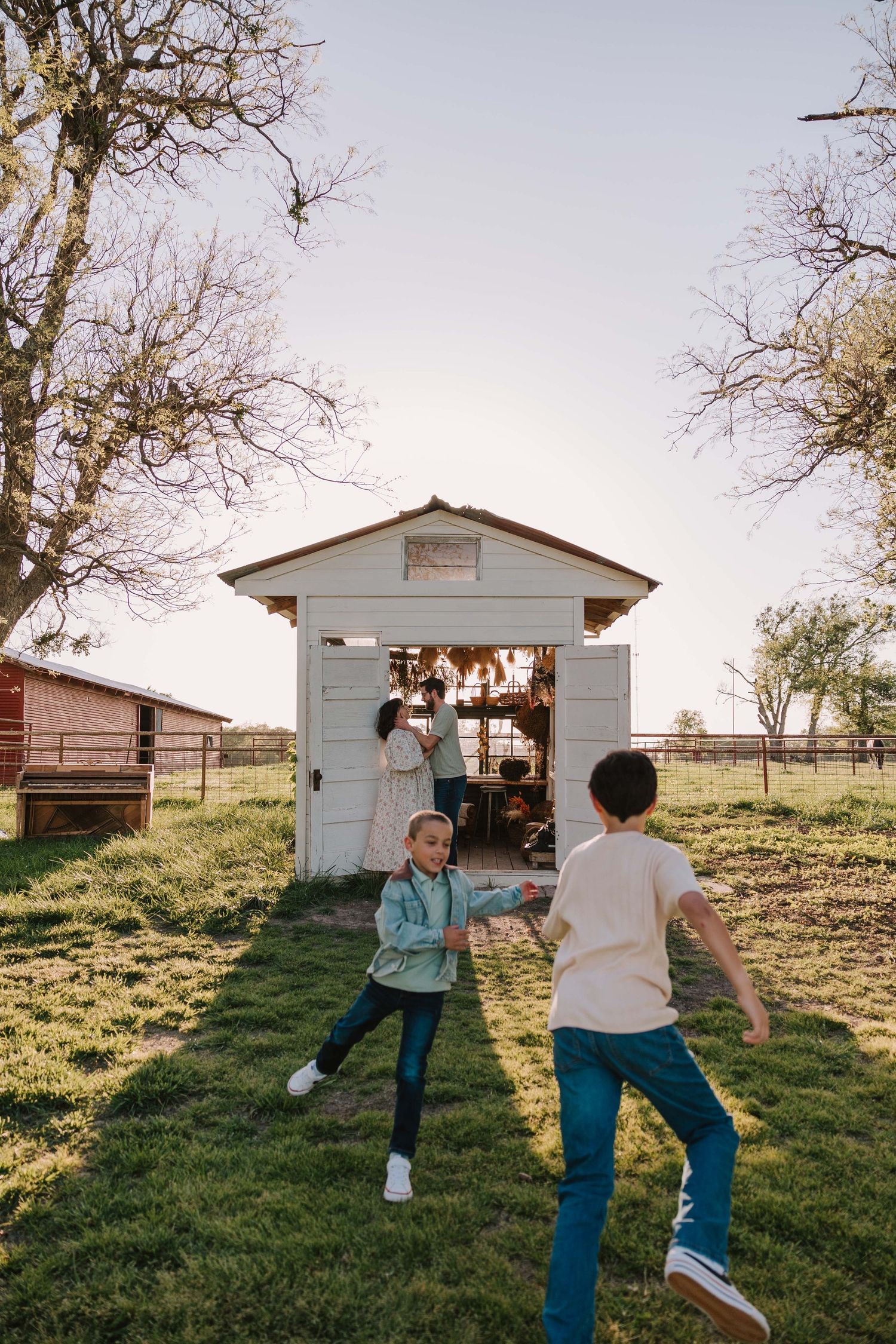 lifestyle family session at golden hour at the Glass Shack in Howe, TX