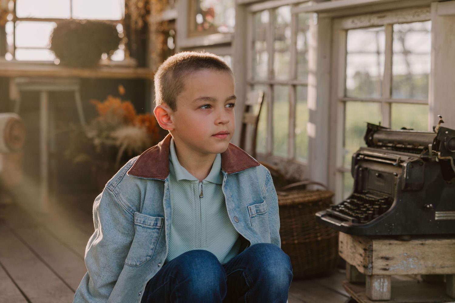 lifestyle family session at golden hour at the Glass Shack in Howe, TX