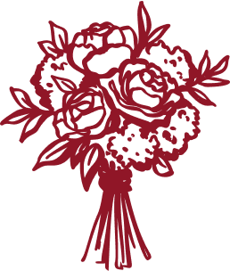 Decorative red floral design elements arranged in a horizontal pattern.