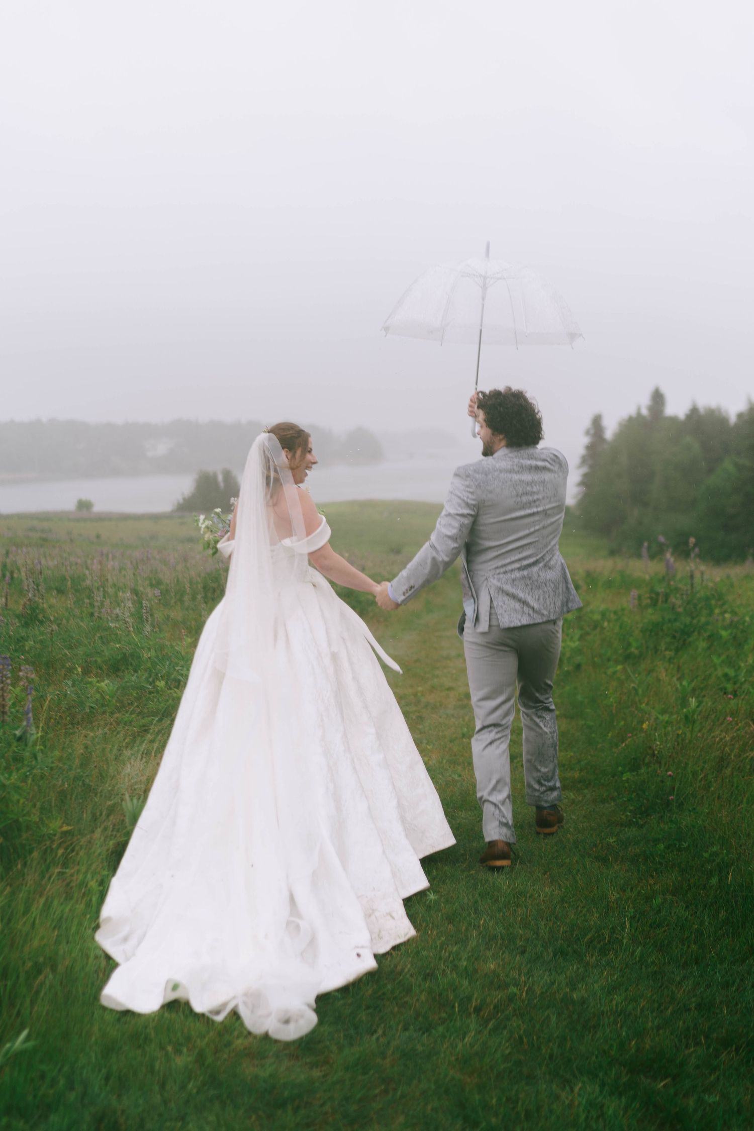 A rainy summer day wedding in Acadia National Forest, Bar Harbor, Maine