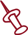 A red pushpin or thumbtack icon drawn in a simple style.