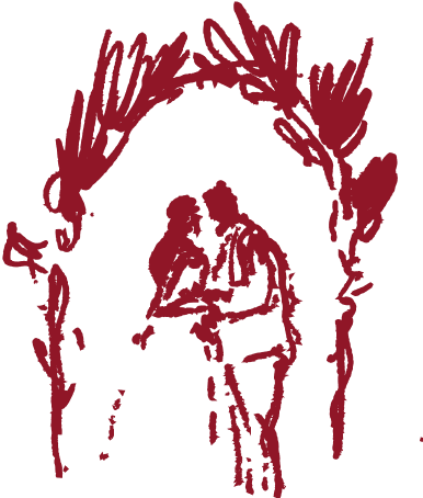 Red hand-drawn abstract pattern with repeating wavy shapes and lines.