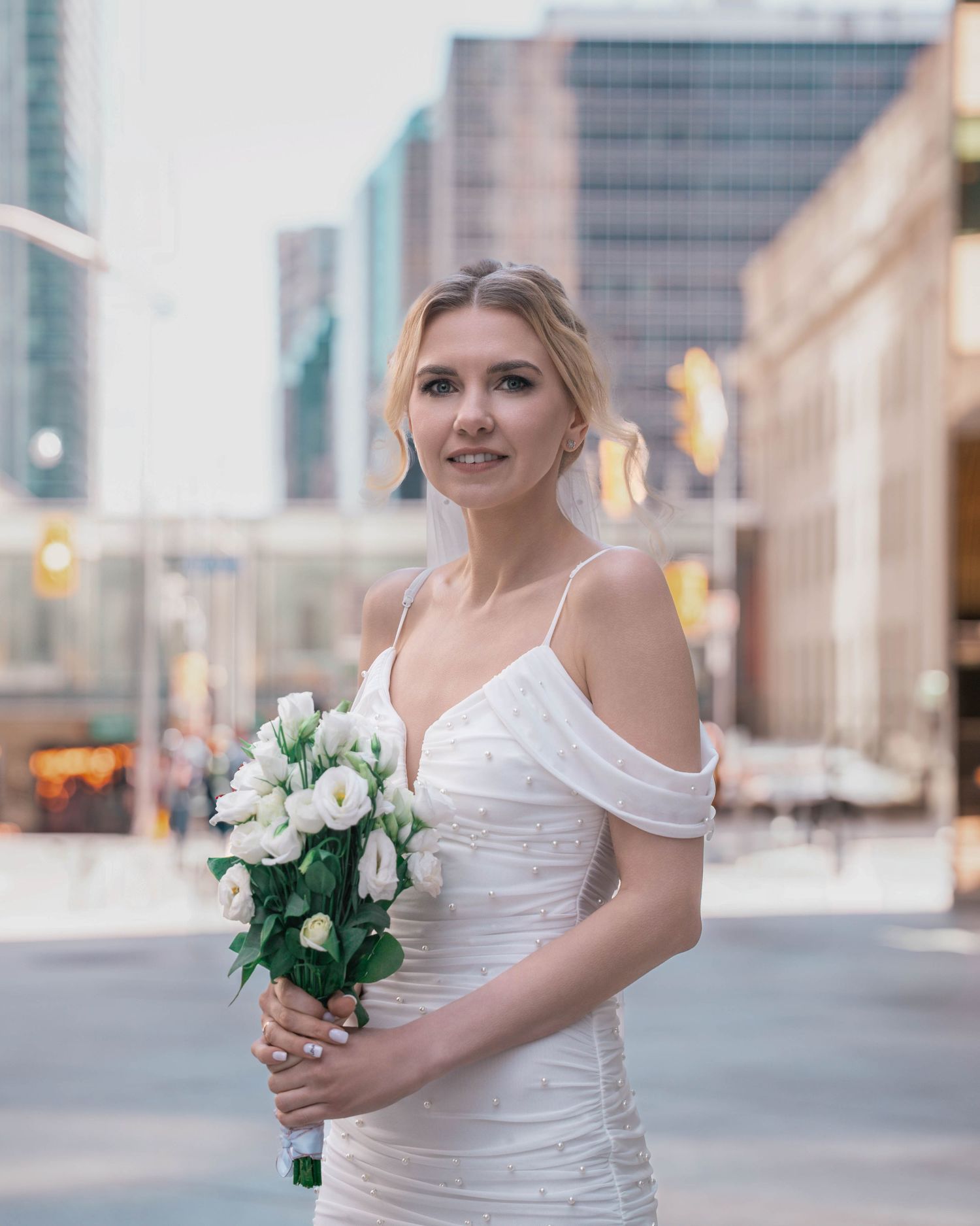 Bride and groom portrait during wedding ceremony in Downtown Toronto