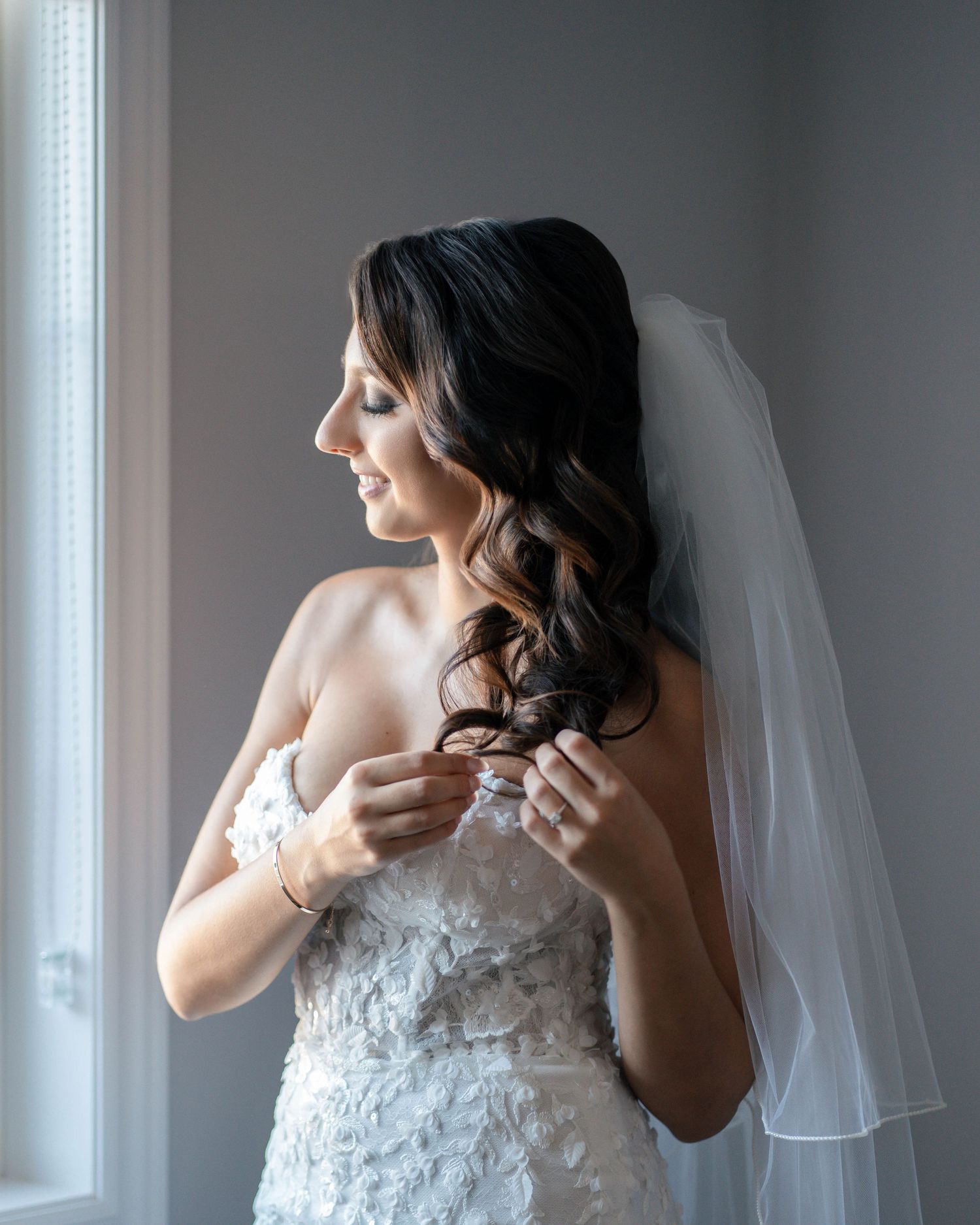 Bride and groom portrait during wedding ceremony in