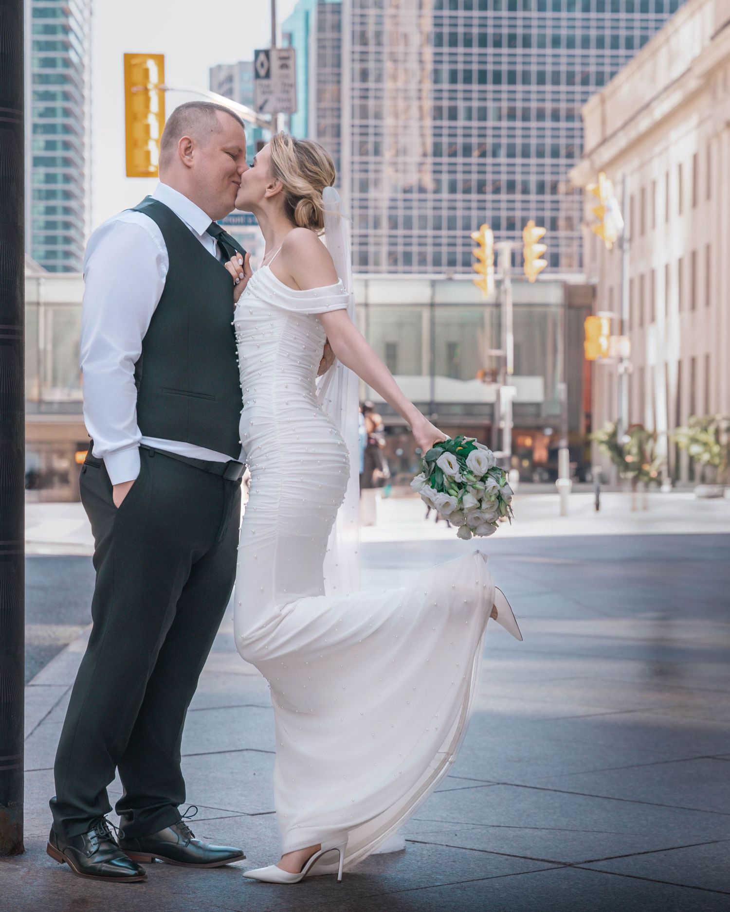 Bride and groom portrait during wedding ceremony in Downtown Toronto