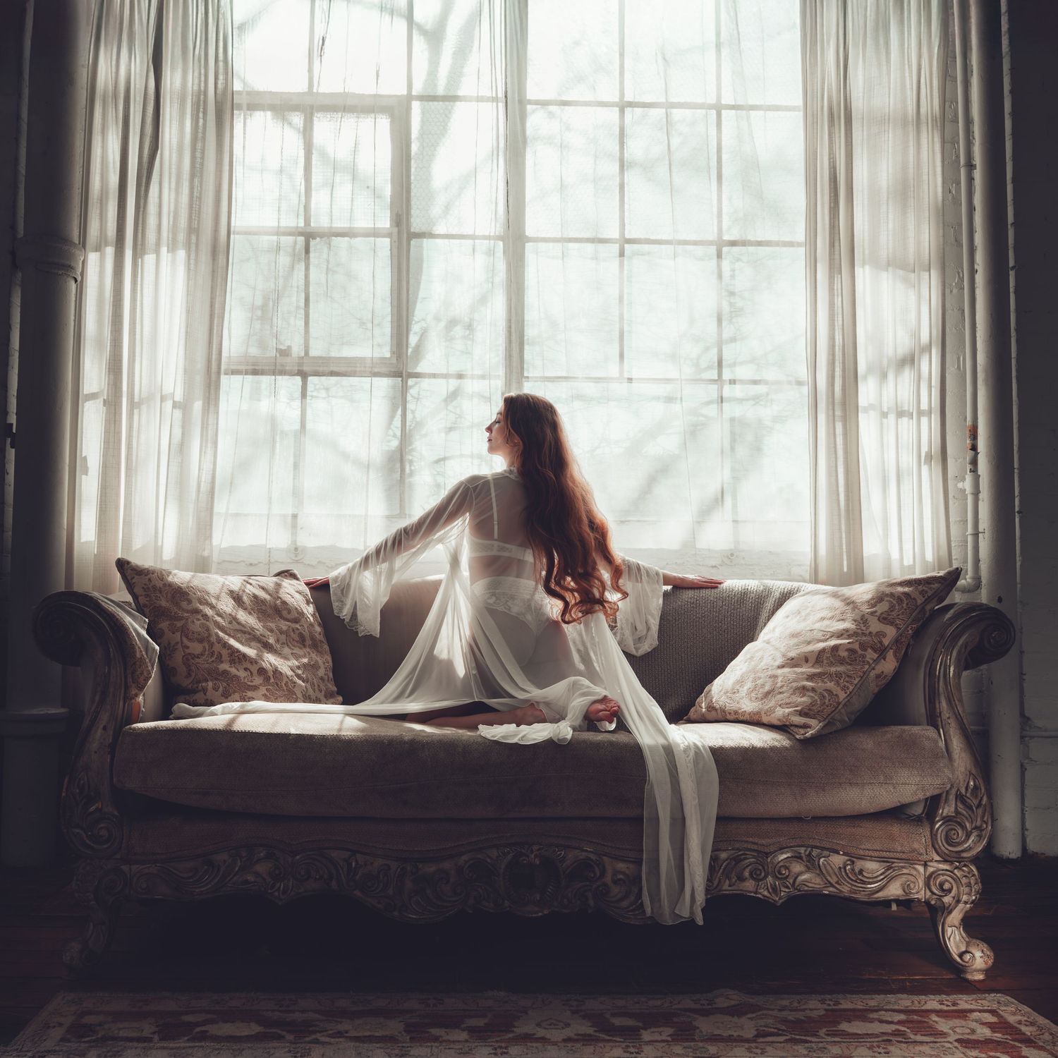 Individual fashion portrait featuring loungewear outfit during lifestyle photoshoot.