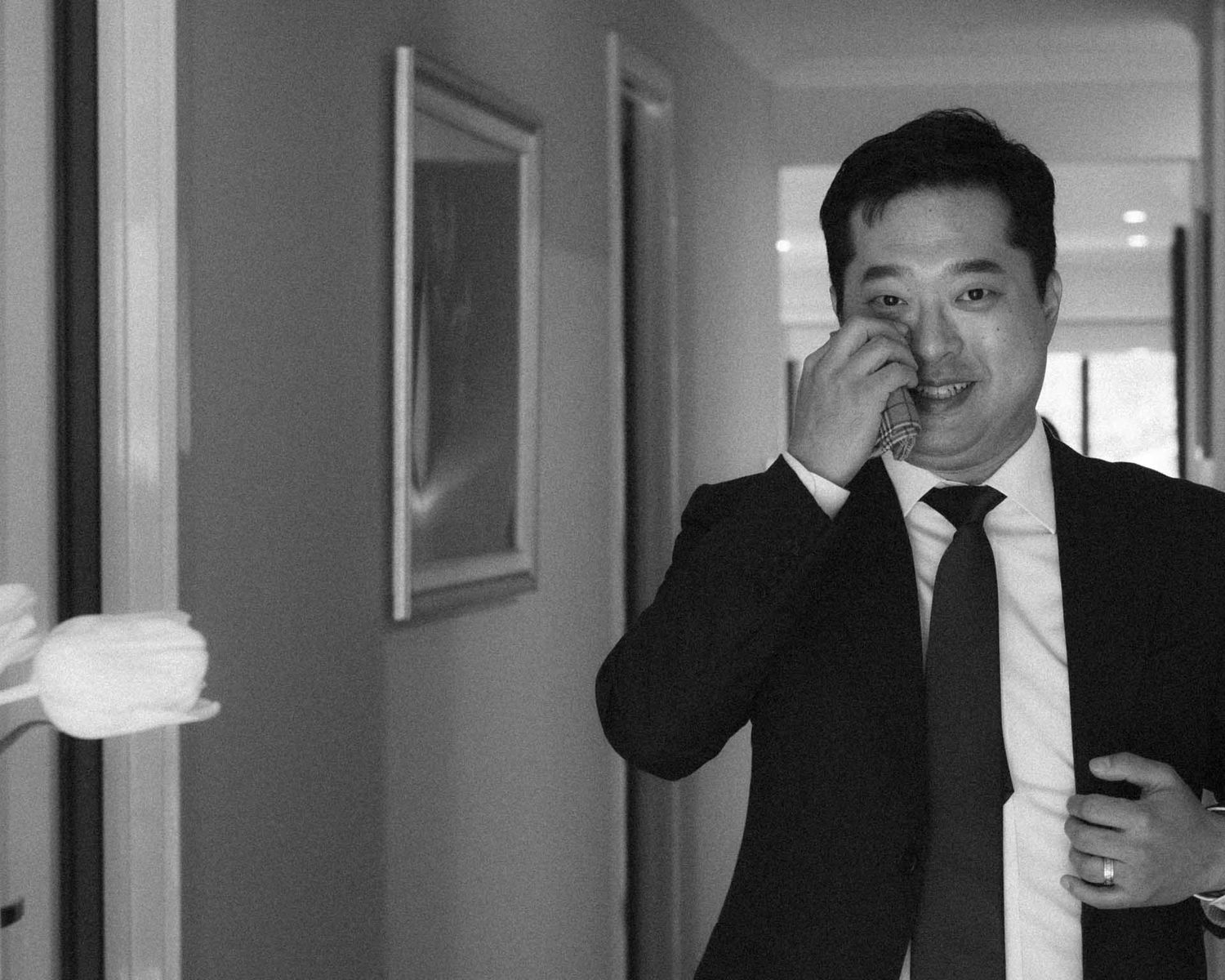 Candid moment of guest wiping tears away at a wedding in Tanunda, captured by Barossa Valley wedding photographer Matt Webster