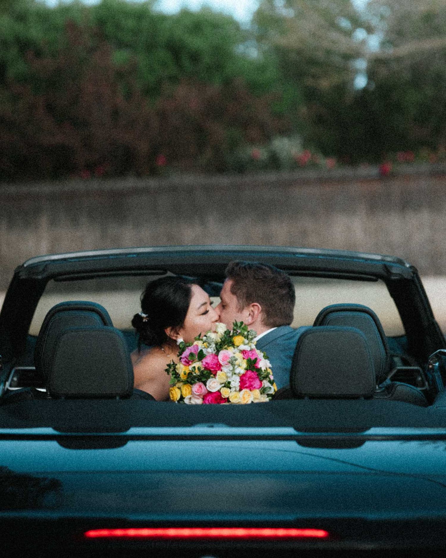Couple portraits in their bridal car in Tanunda, photographed by Barossa Valley wedding photographer Matt Webster