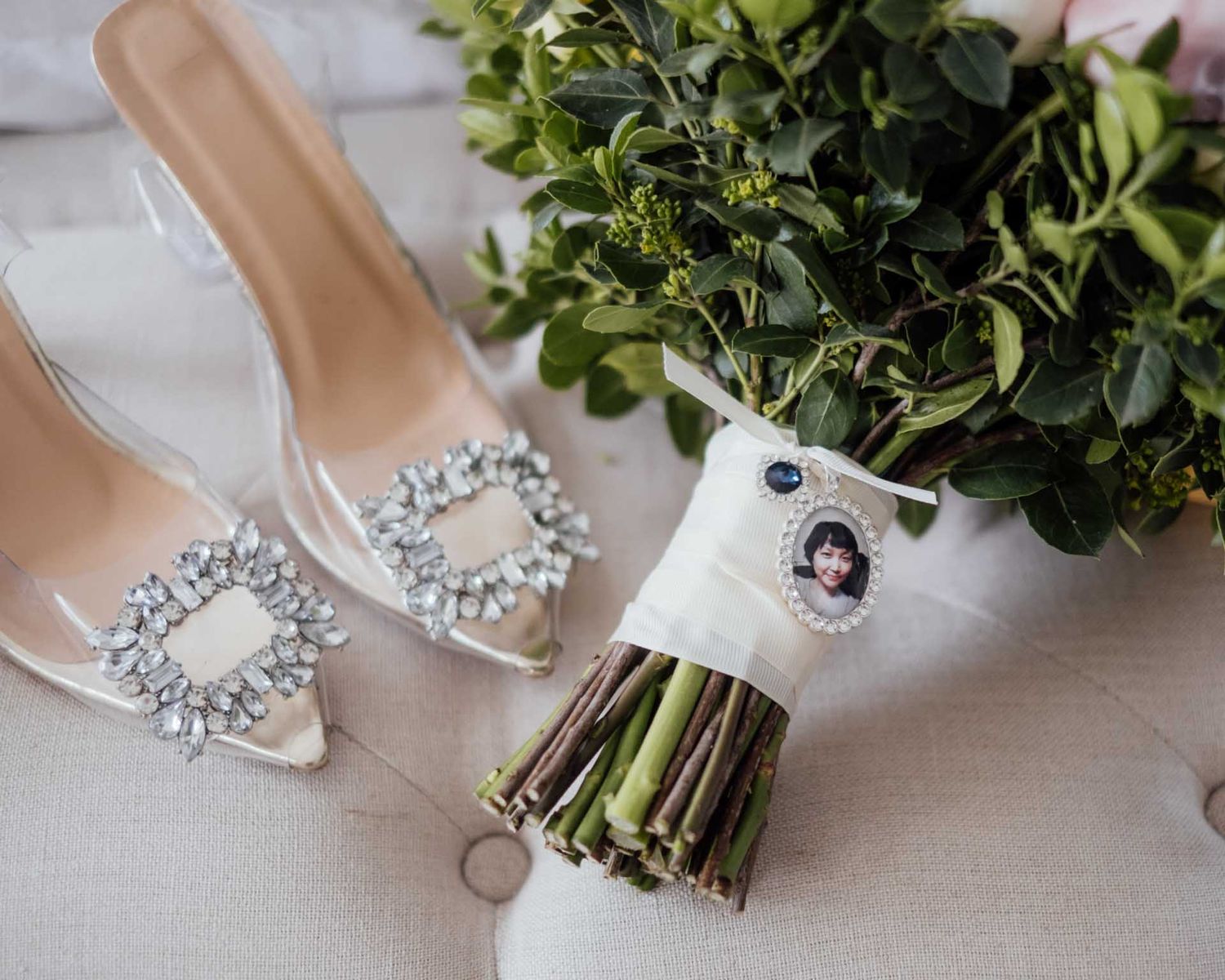 Detail shot of brides bouquet and shoes at a wedding in Tanunda, captured by Barossa Valley wedding photographer Matt Webster
