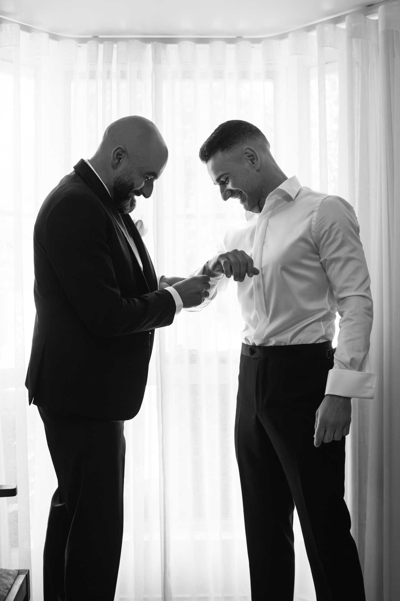 Portrait of groom getting ready in black and white, photographed by Barossa Valley photographer Matt Webster.