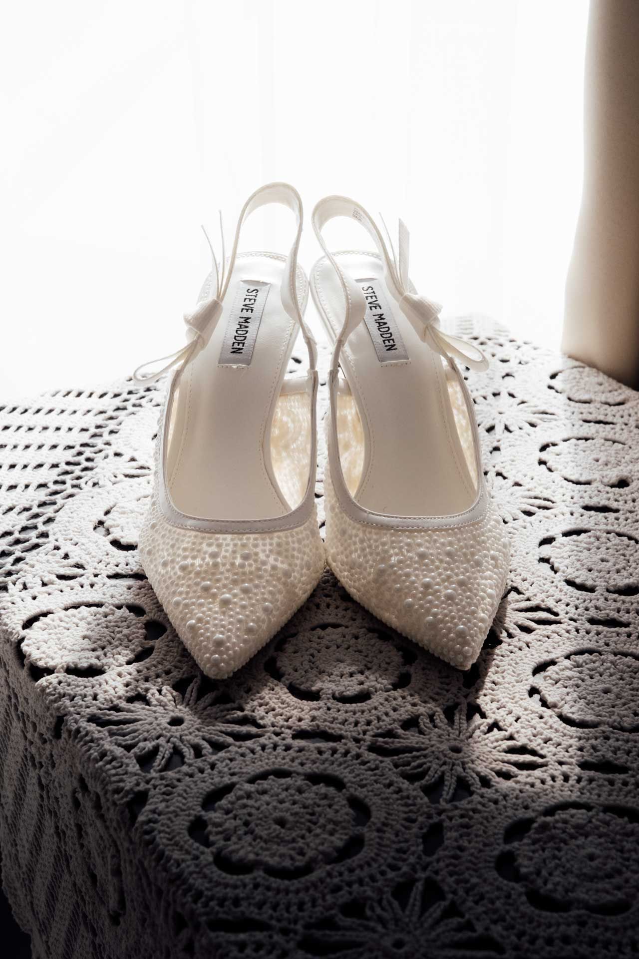 Close-up of bride’s Steve Madden shoes for her Adelaide CBD wedding, captured by Matt Webster.
