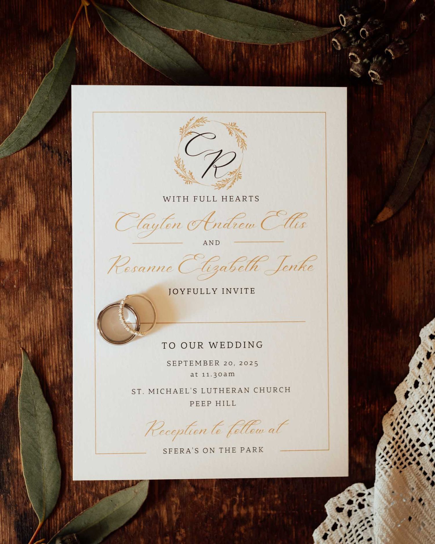 Wedding invitation details for a wedding at a church in Eudunda, captured by Barossa Valley photographer Matt Webster.