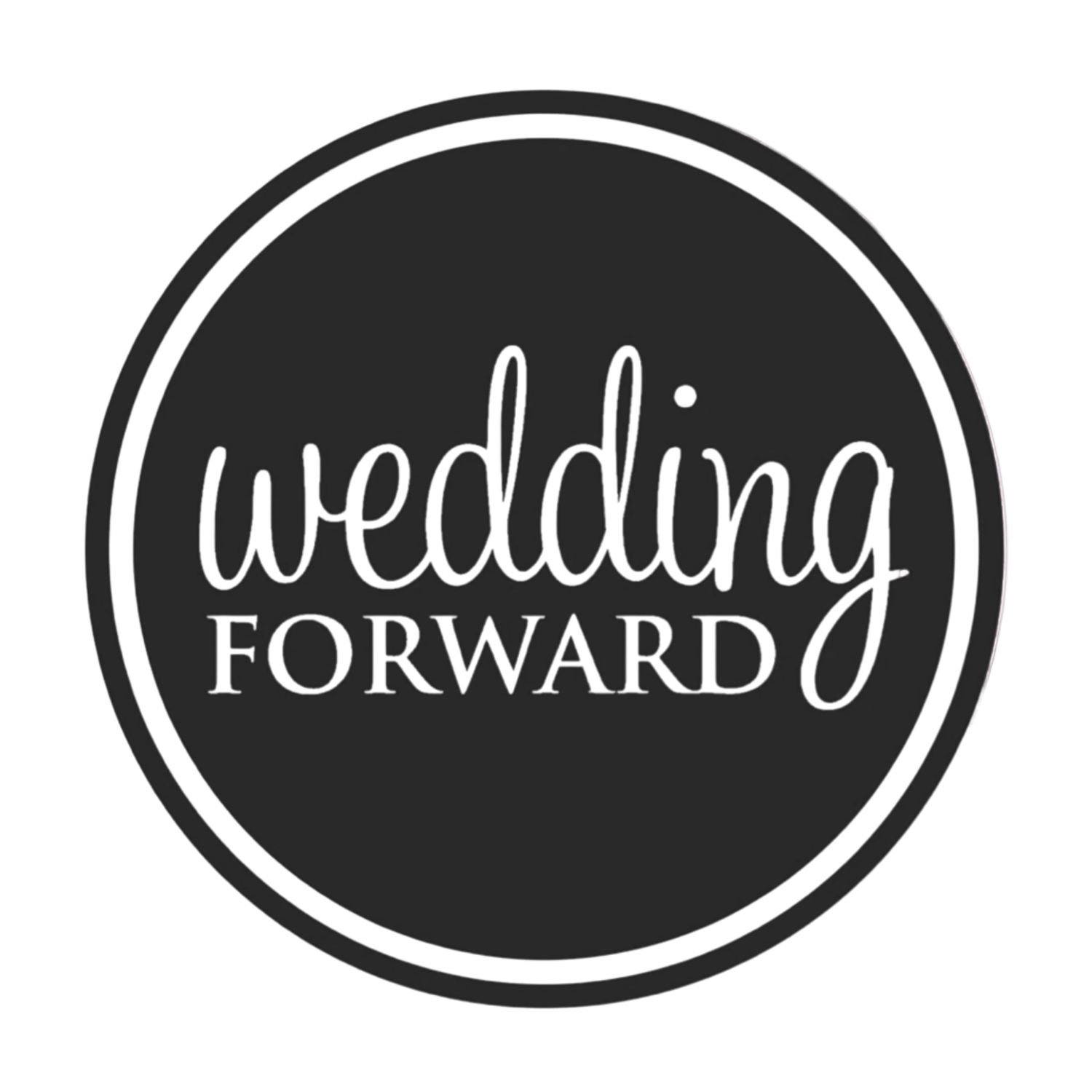 Wedding Forward logo, a circular black badge with elegant script and bold typography on white background.