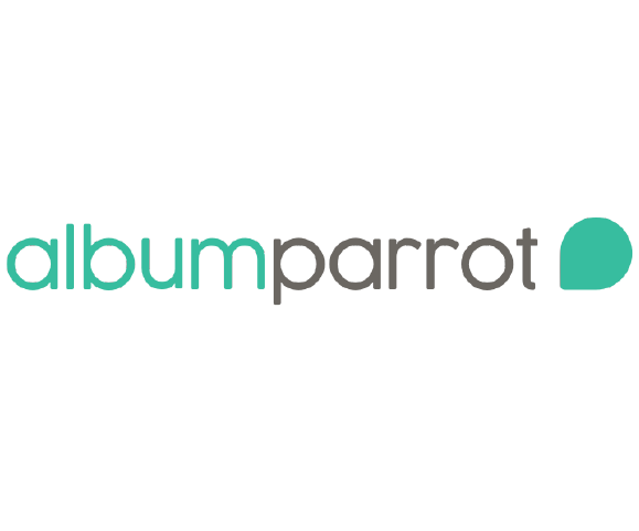 Modern logo for Album Parrot with green parrot leaf icon design.