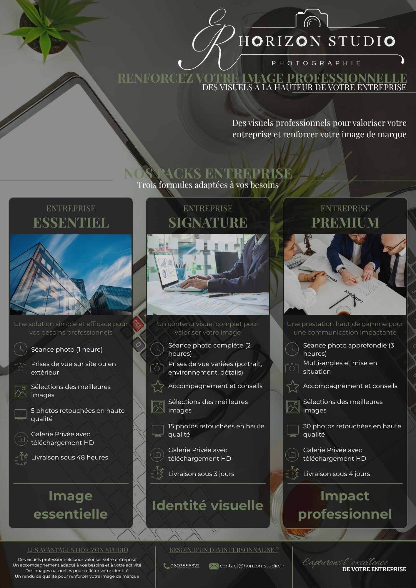 Présentation des prestations photographie entreprise par Horizon Studio