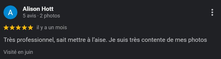 Avis d'un client pour la prestation de Horizon Studio - Photographie en Alsace.