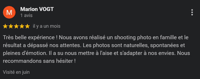 Avis d'un client pour la prestation de Horizon Studio - Photographie en Alsace.