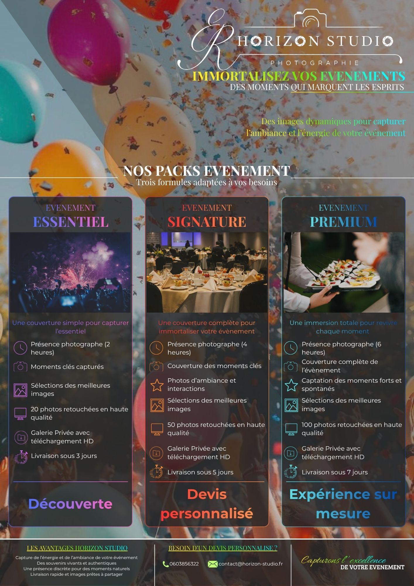 Présentation des prestations photographie événementielle par Horizon Studio