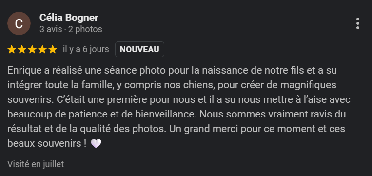 Avis d'un client pour la prestation de Horizon Studio - Photographie en Alsace.