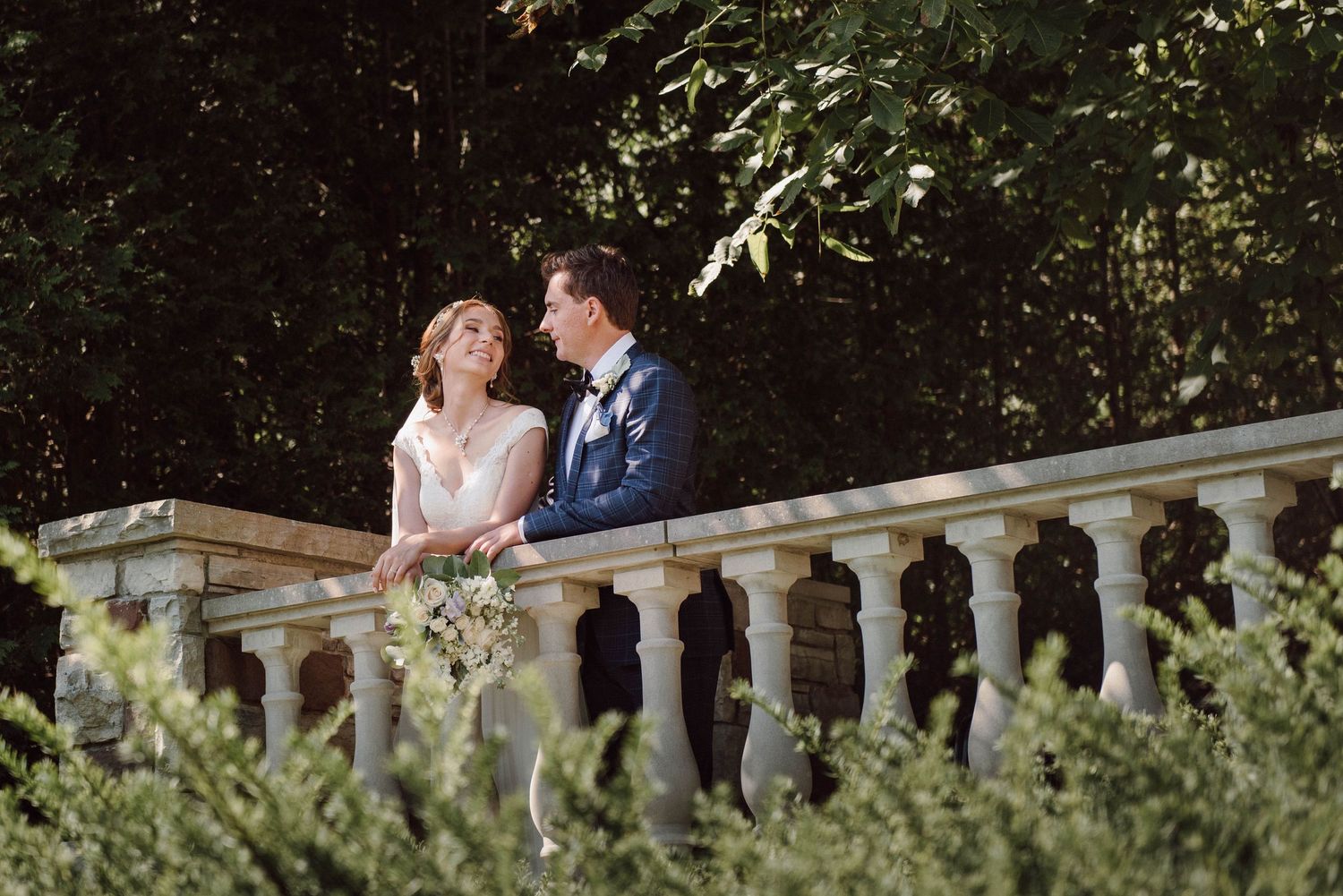 A bride and groom at Paletta Mansion