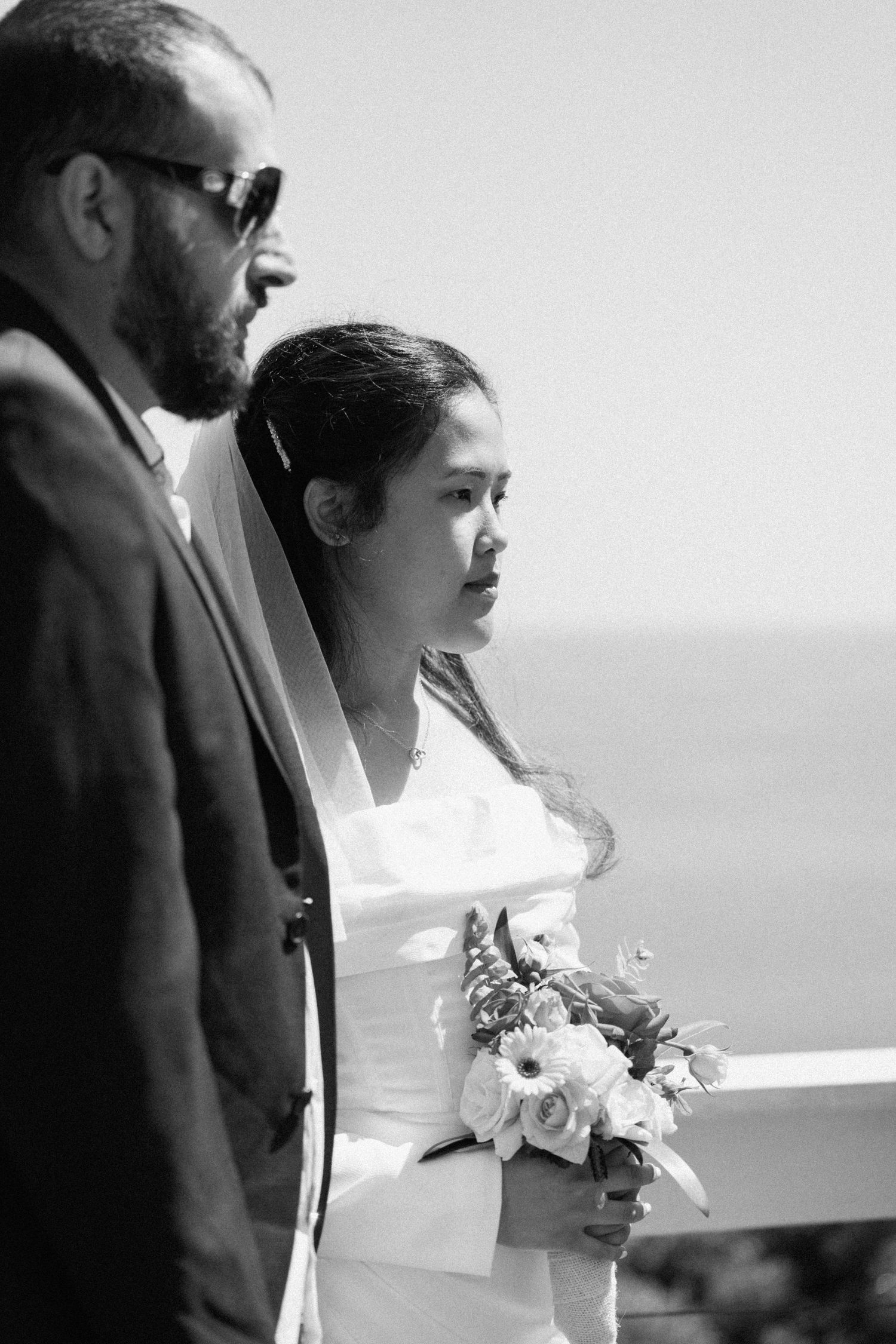 Timeless black and white wedding portrait of bride and groom in Adelaide