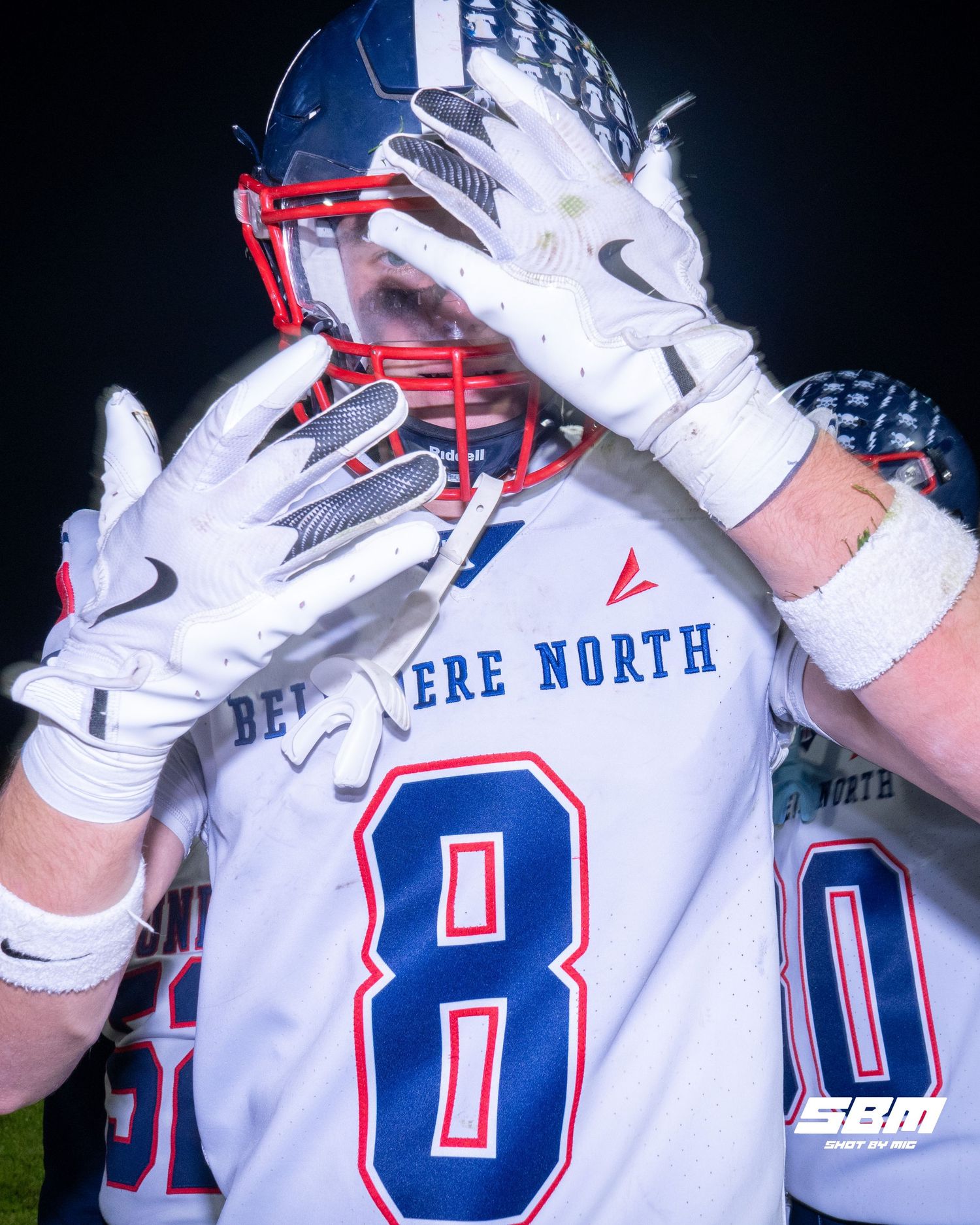 Belvidere North's Jackson Johnson doing a signature hand move after their 17-10 win over Cary Grove.