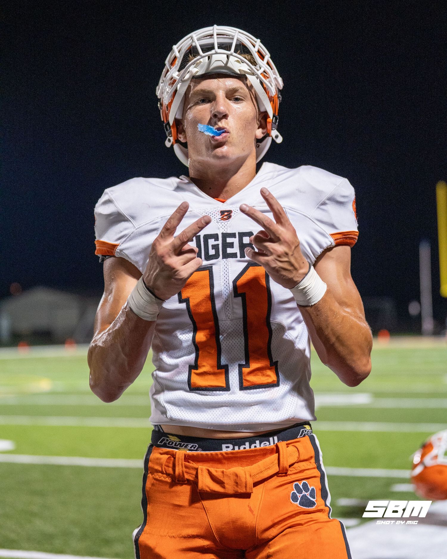 Byron's Weston Auker is posing for a photo during their scrimmage over Hononegah.