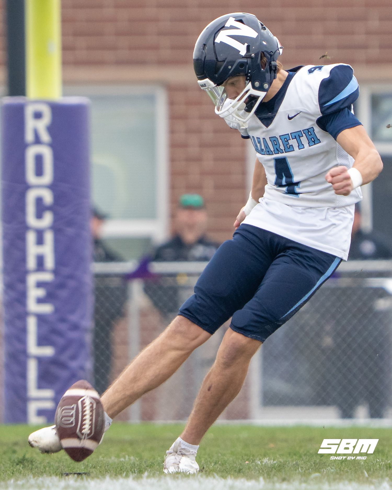 Nazareth's Frankie Nichols goes for the opening kickoff during their 42-8 win over Rochelle.