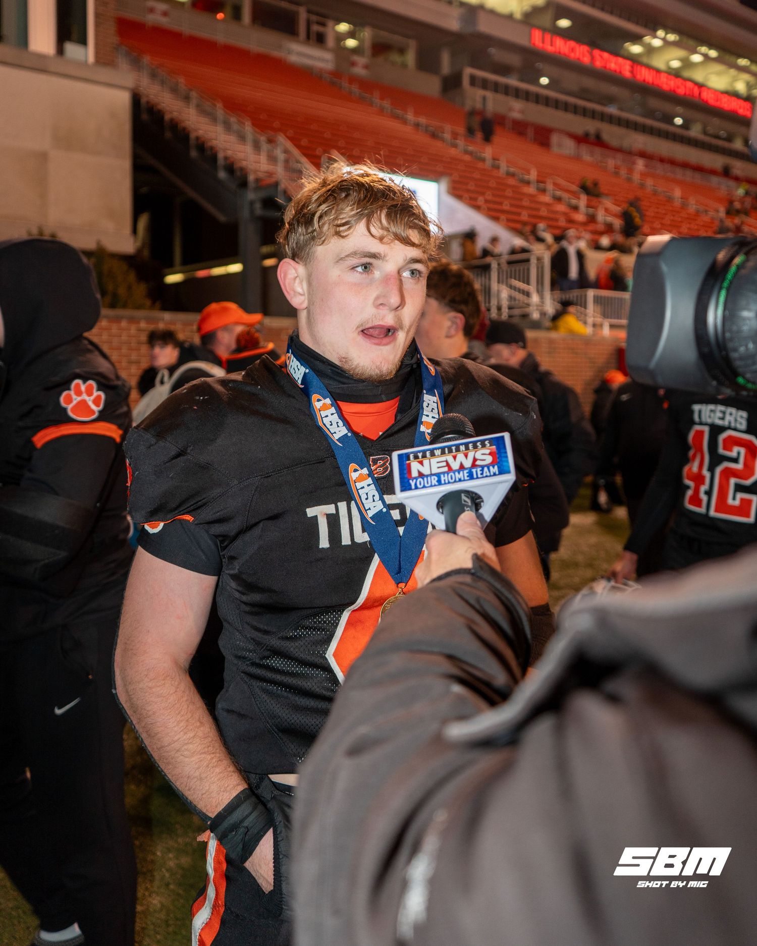 Byron's Dawson Criddle talking to the media after winning the Class 3A State championship over Tolono Unity.