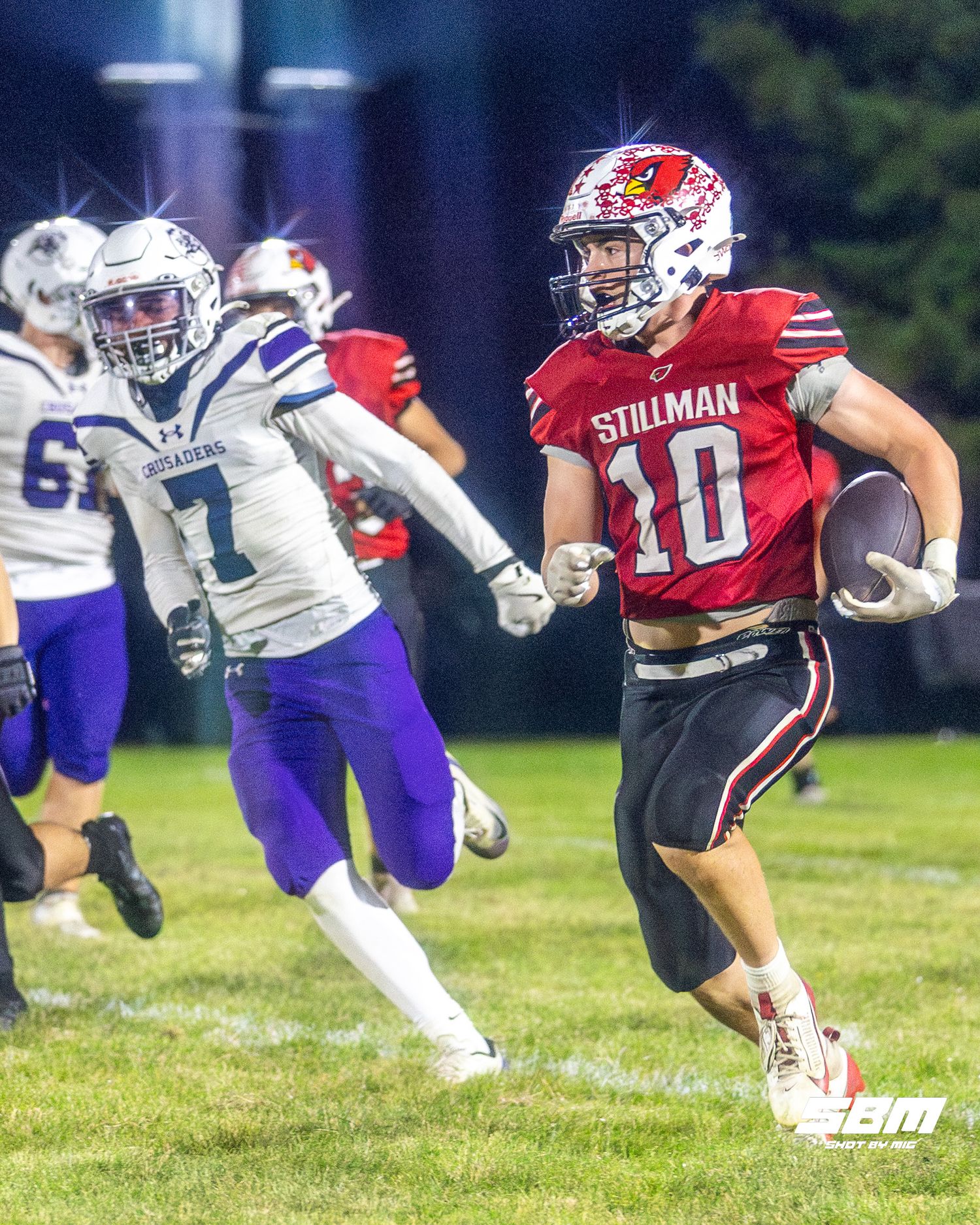 Stillman Valley's Kaiden Gosch (10) runs for the first down during their 50-20 win over Lutheran.