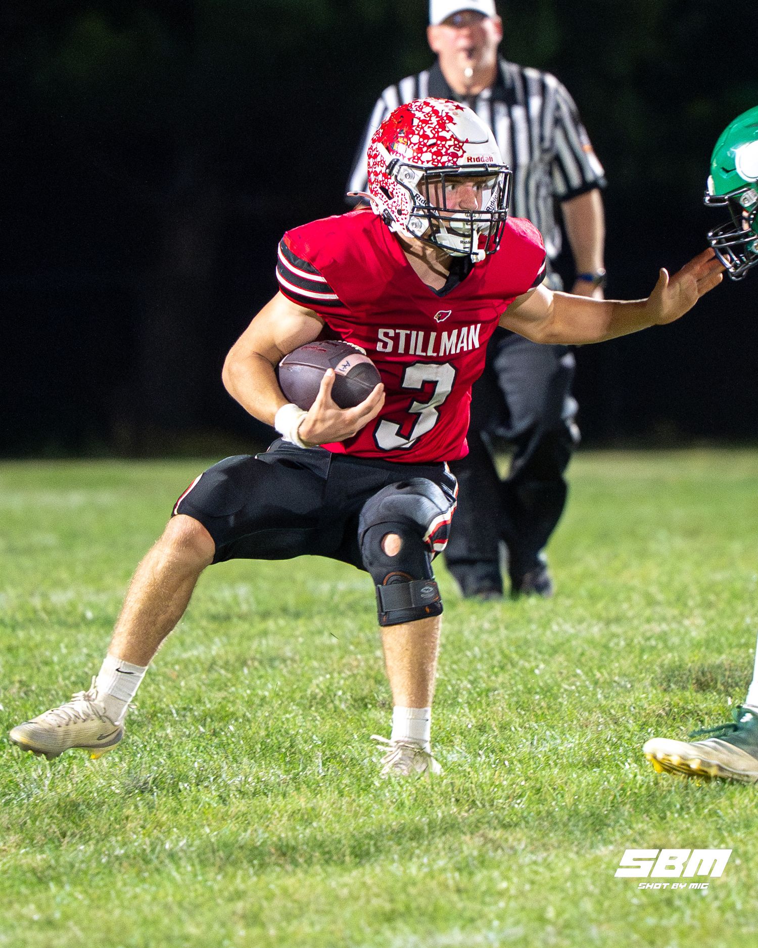 Stillman Valley's Bryson Vatch attempts to push the North Boone defender during their 27-0 loss against North Boone.