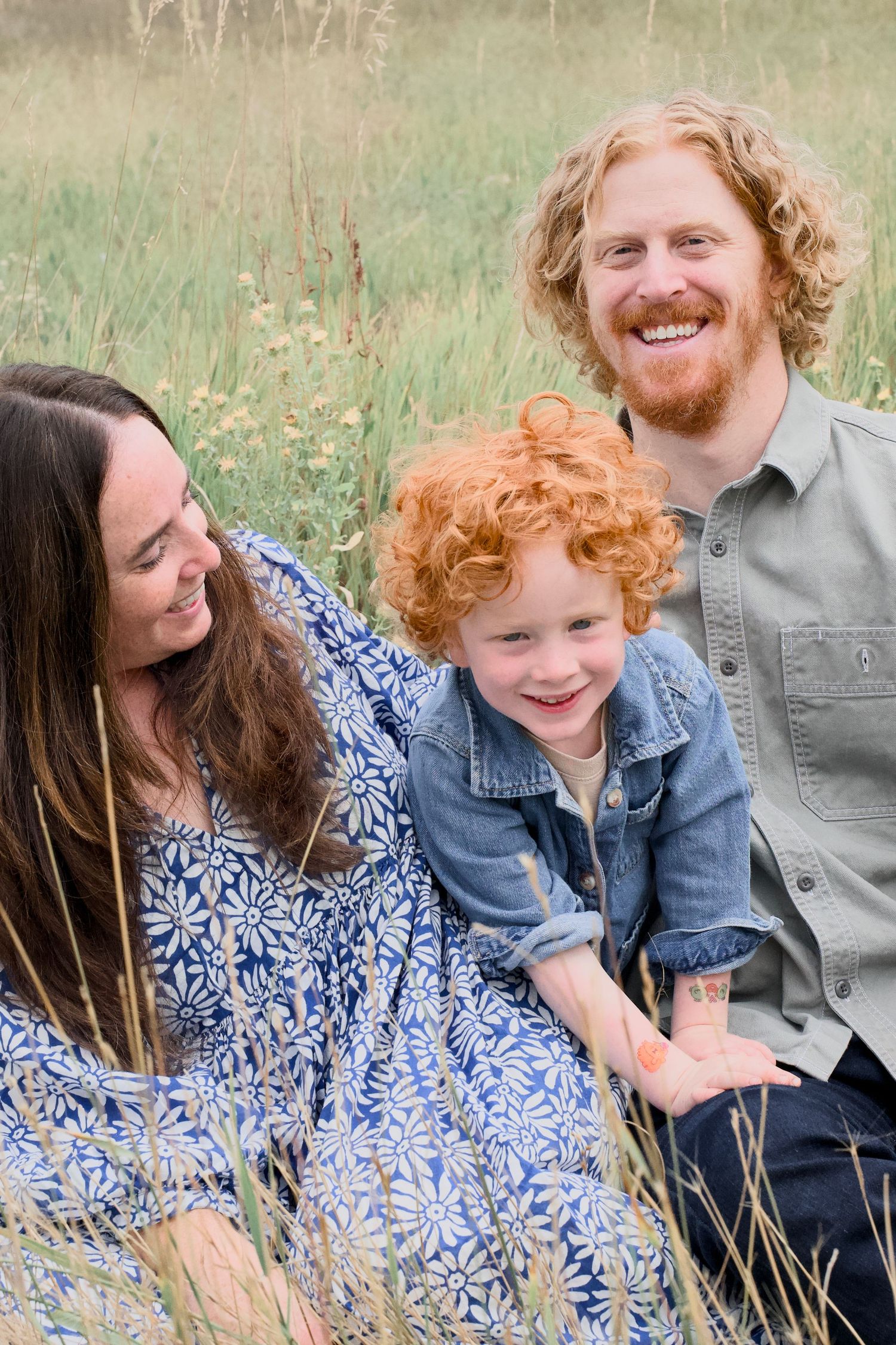 A family portrait in a wildflower and grassy meadow. Taken at Lory State Park near Bellevue or Fort Collins, Colorado.