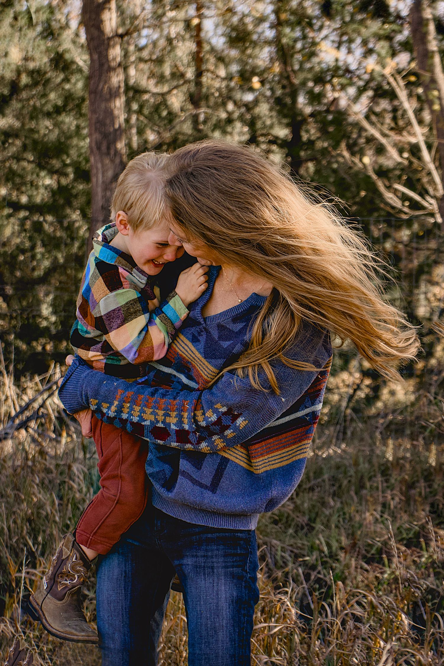 A portrait of a mother and son. Taken outdoors in fall/autumn in Fort Collins, Colorado.