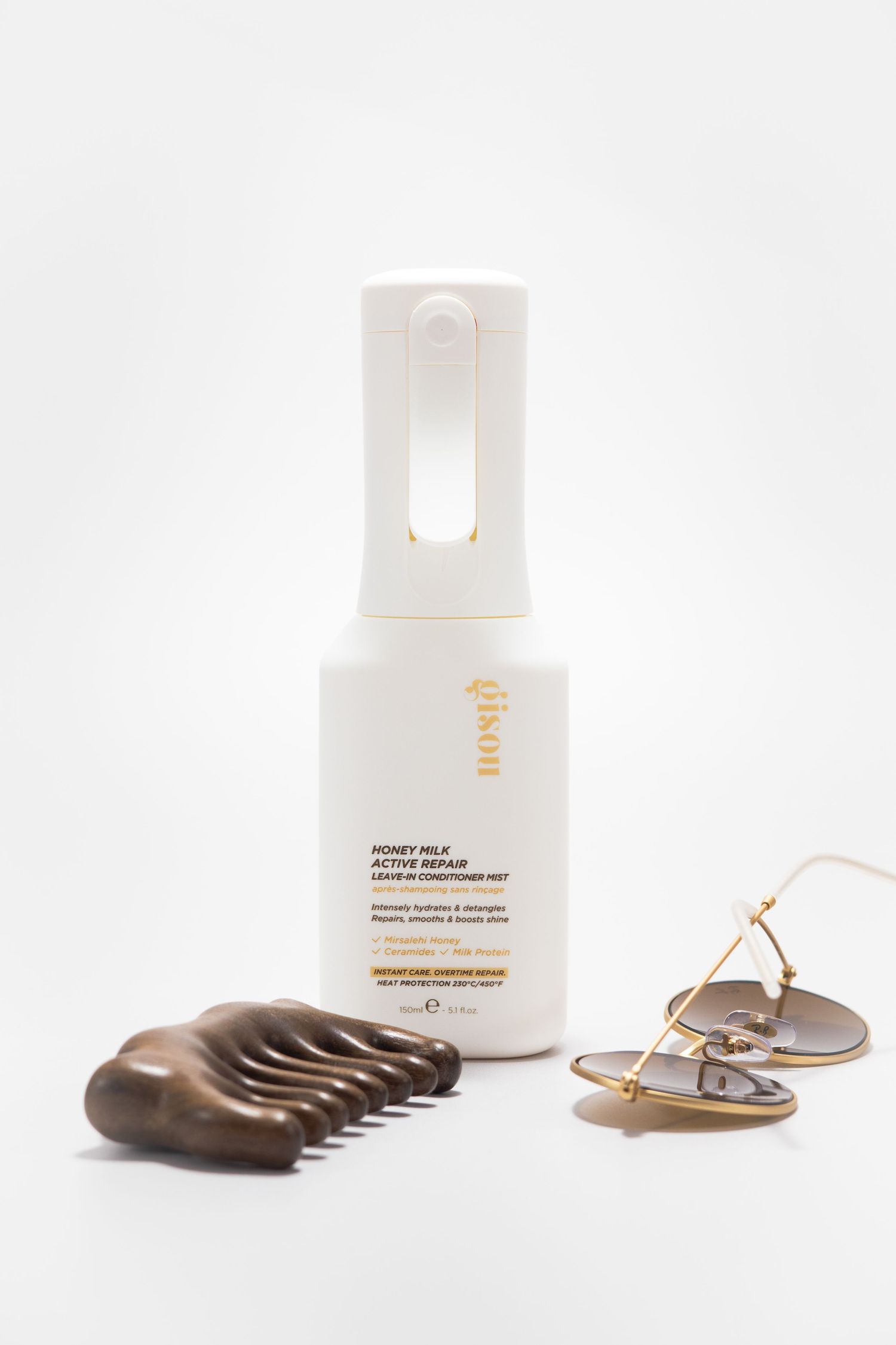 sunglasses Gisou mist editorial product photography