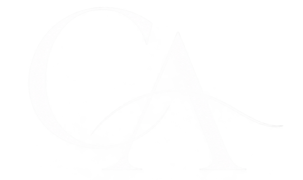 A minimalist white logo featuring a stylized letter Q with a magnifying glass design on a clean white background.